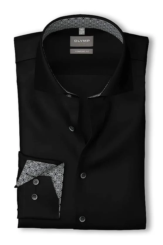Luxor Comfort Fit Plain Satin No Pocket Shirt - Black