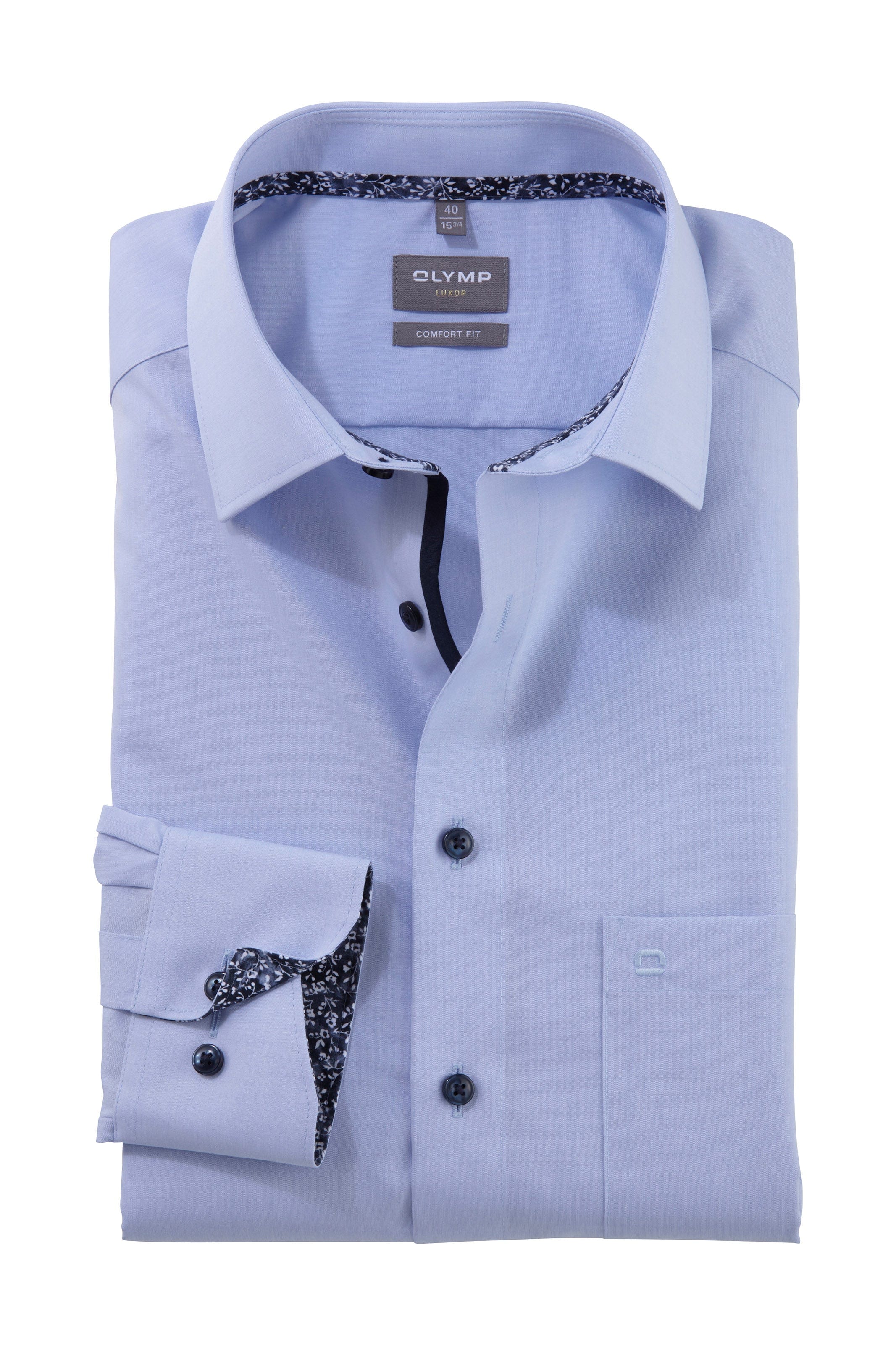 Luxor Comfort Fit Plain Long Sleeve Shirt with Trim - Blue