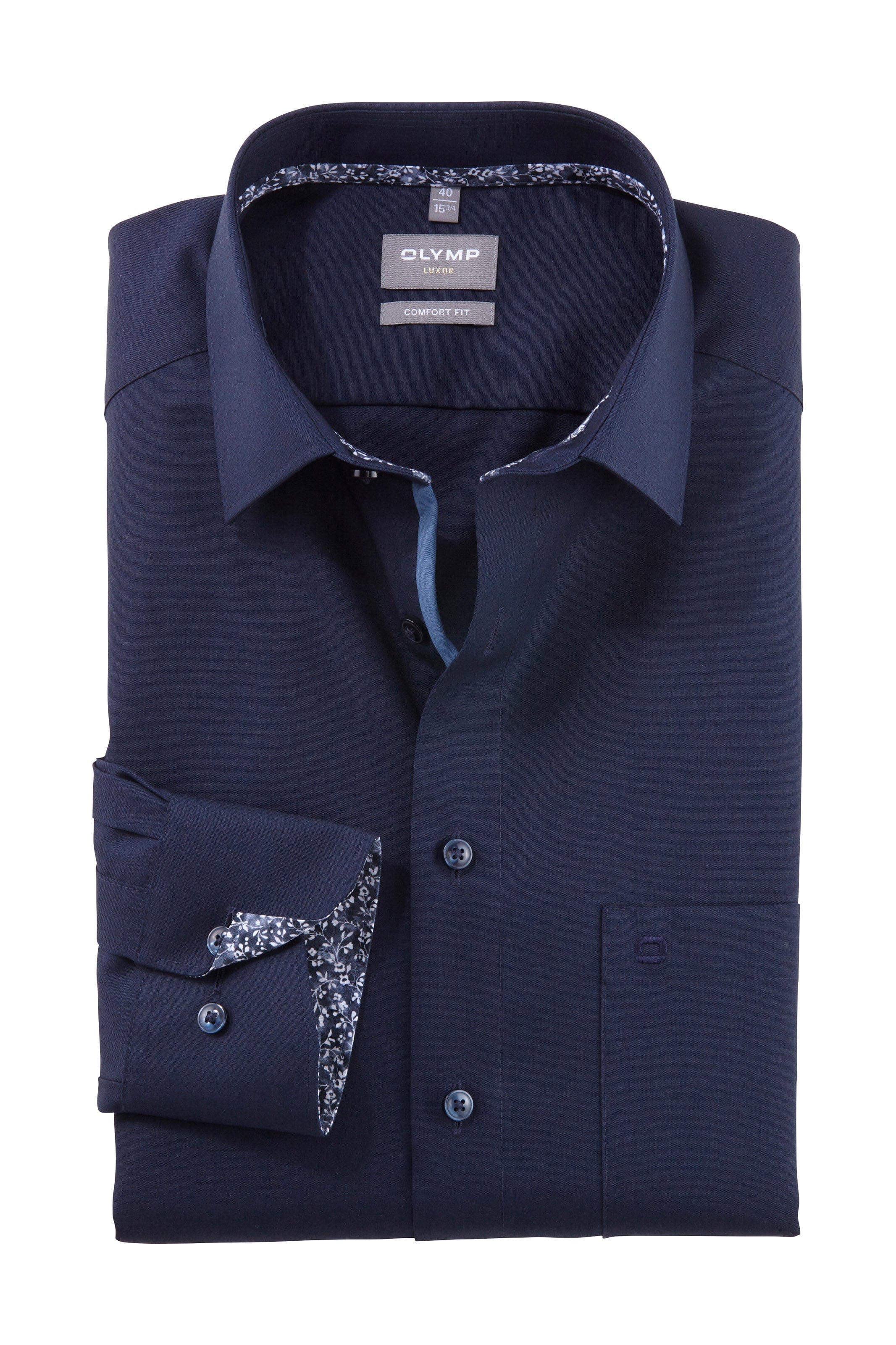 Luxor Comfort Fit Plain Long Sleeve Shirt with Trim - Navy