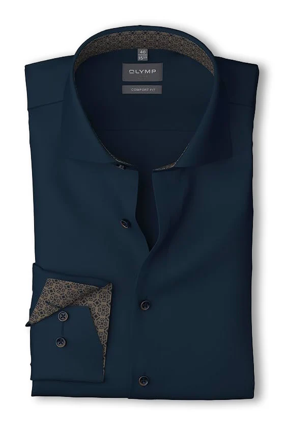 Luxor Comfort Fit Plain Satin No Pocket Shirt - Navy