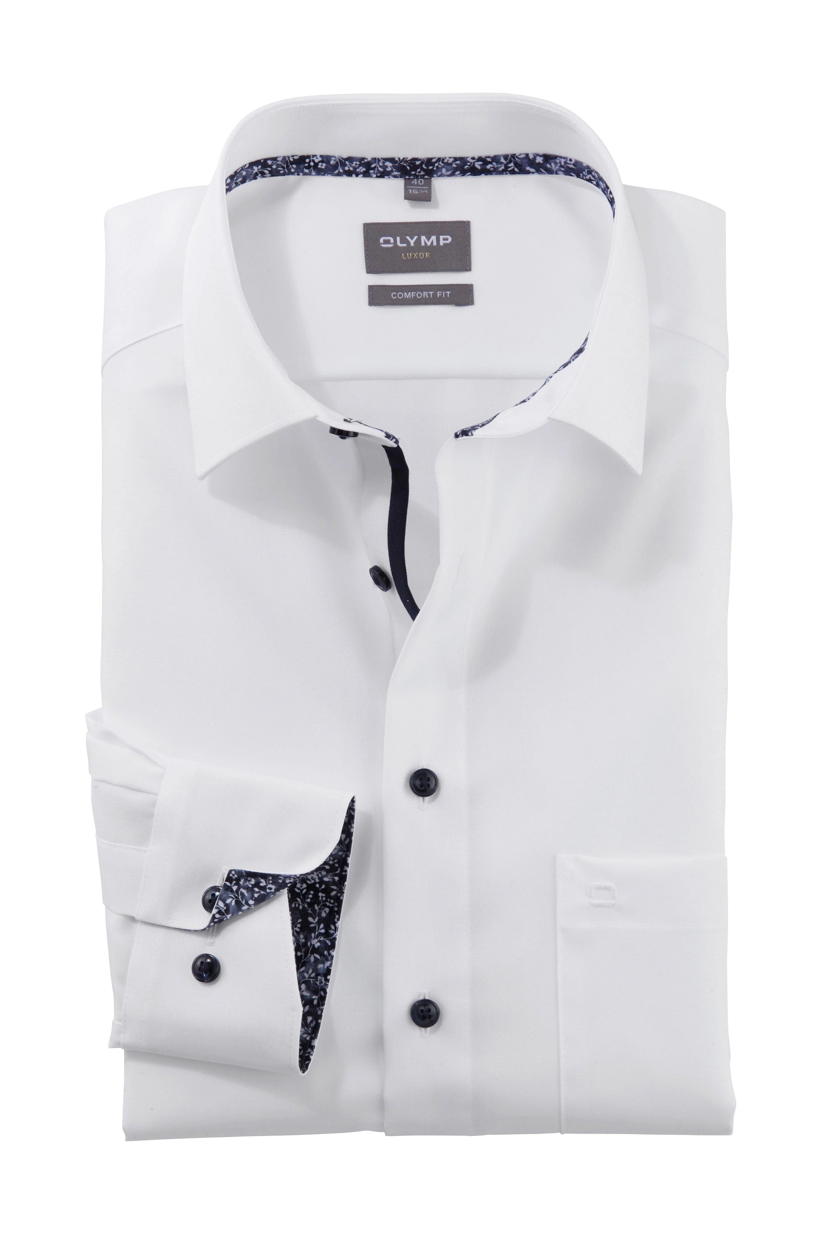 Luxor Comfort Fit Plain Long Sleeve Shirt with Trim - White