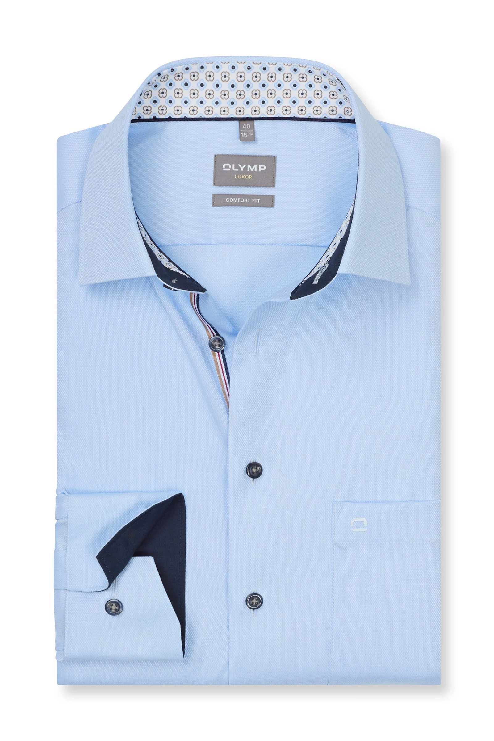 Luxor Comfort Fit Plain Shirt with Geo Trim - Light Blue
