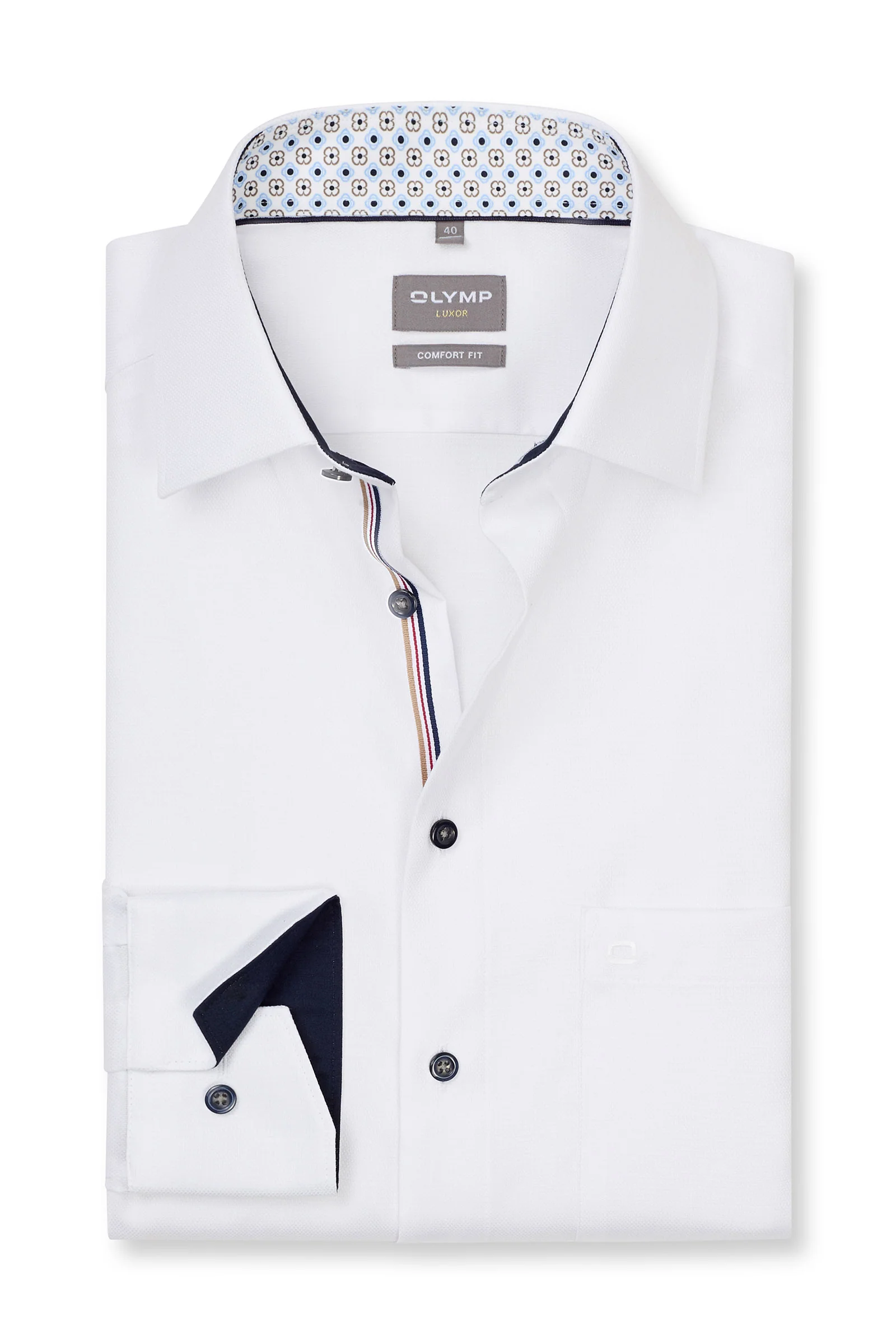 Luxor Comfort Fit Plain Shirt with Geo Trim - White