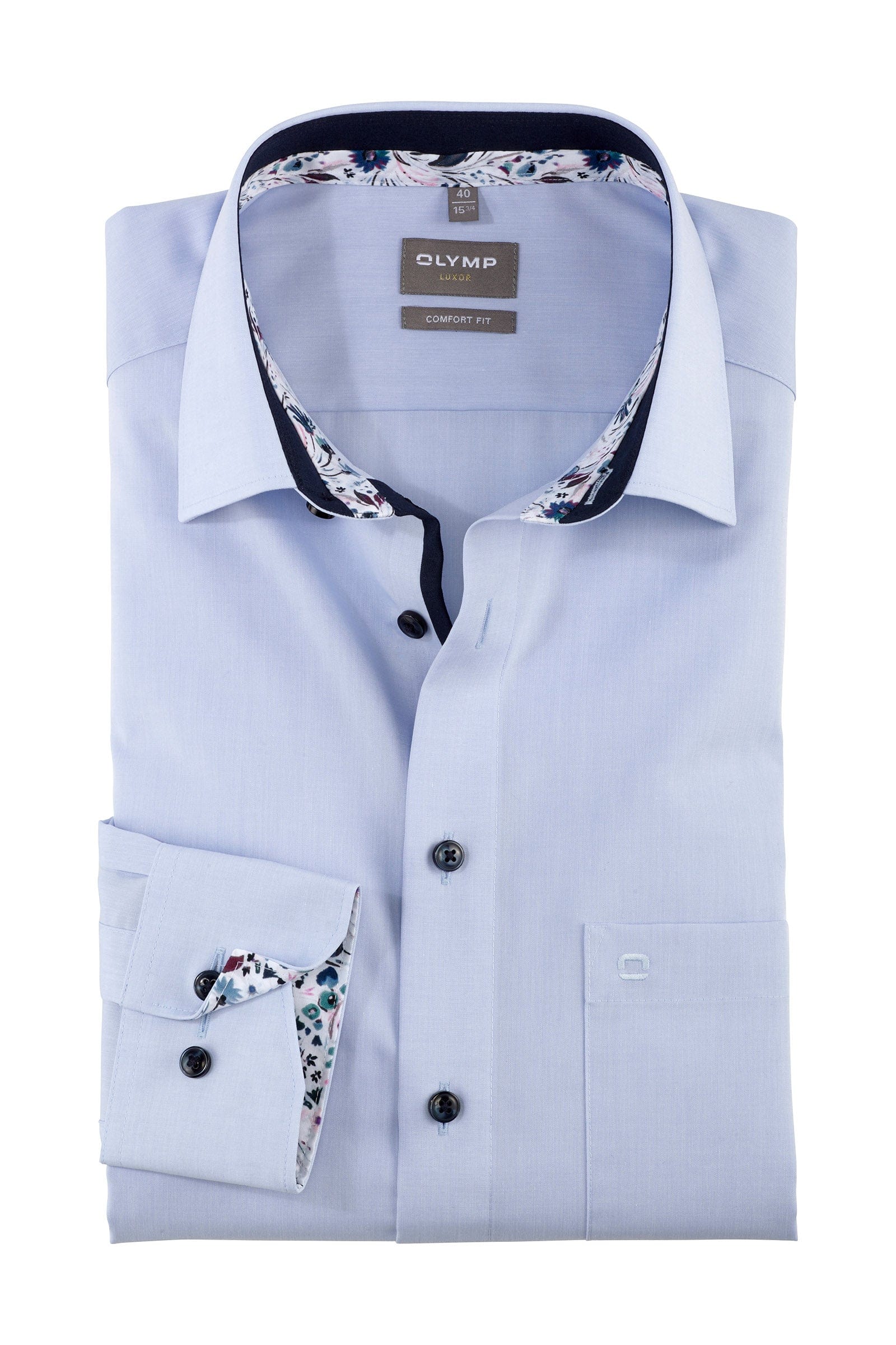 Luxor Comfort Fit Plain Shirt with Trim - Light Blue