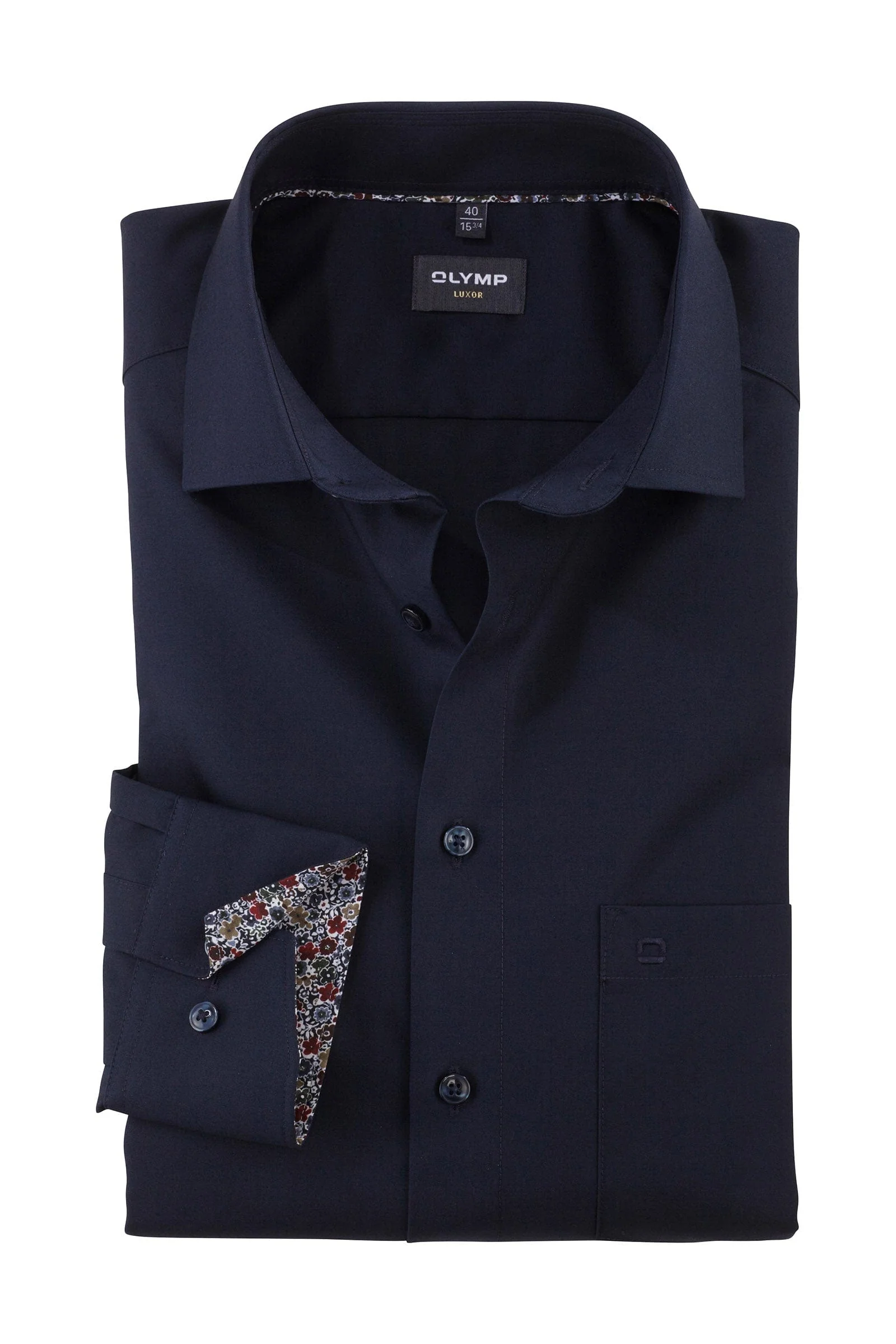 Luxor Comfort Fit Plain Shirt with Trim - Navy