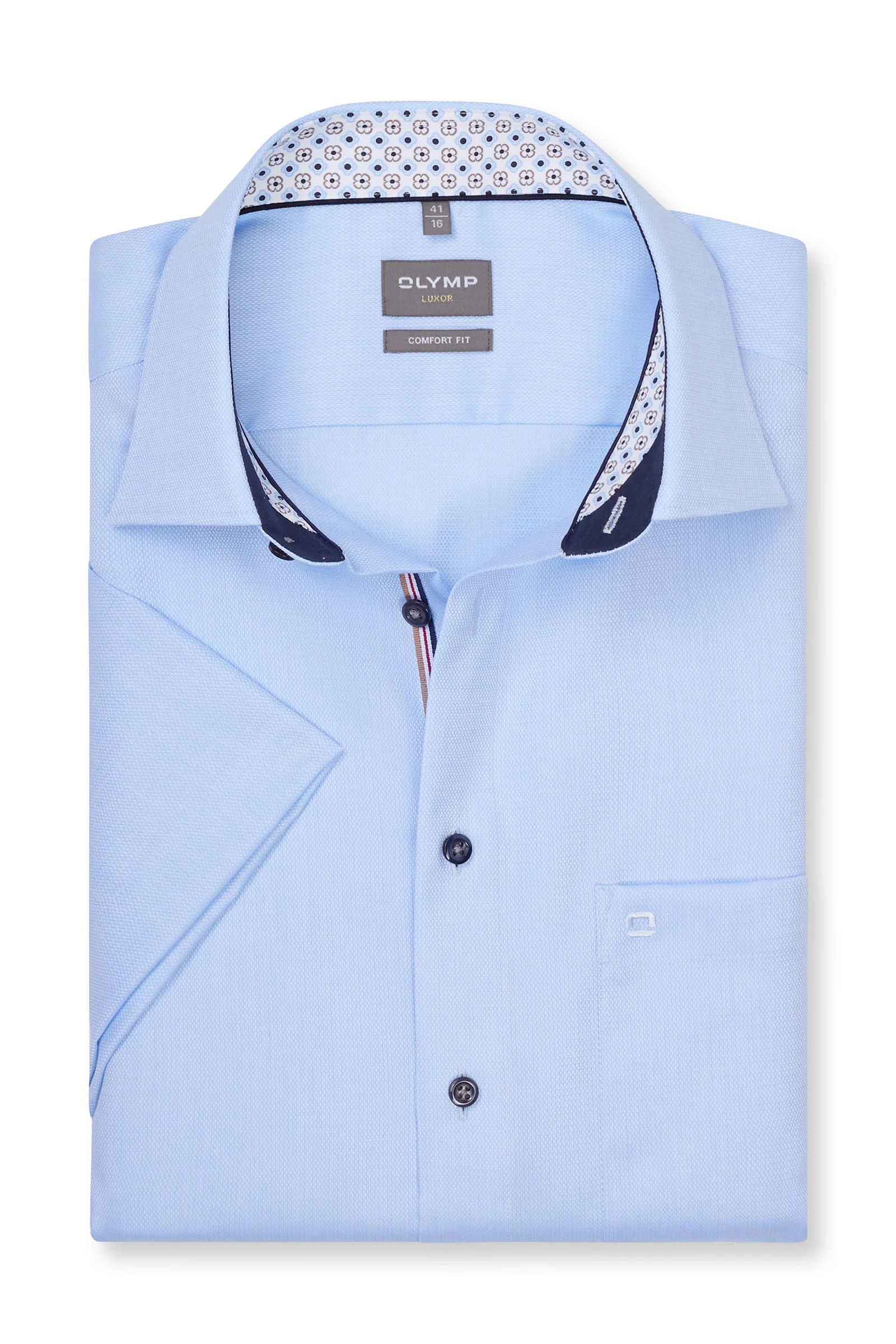 Luxor Comfort Fit Short Sleeve Shirt with Geo Trim - Light Blue