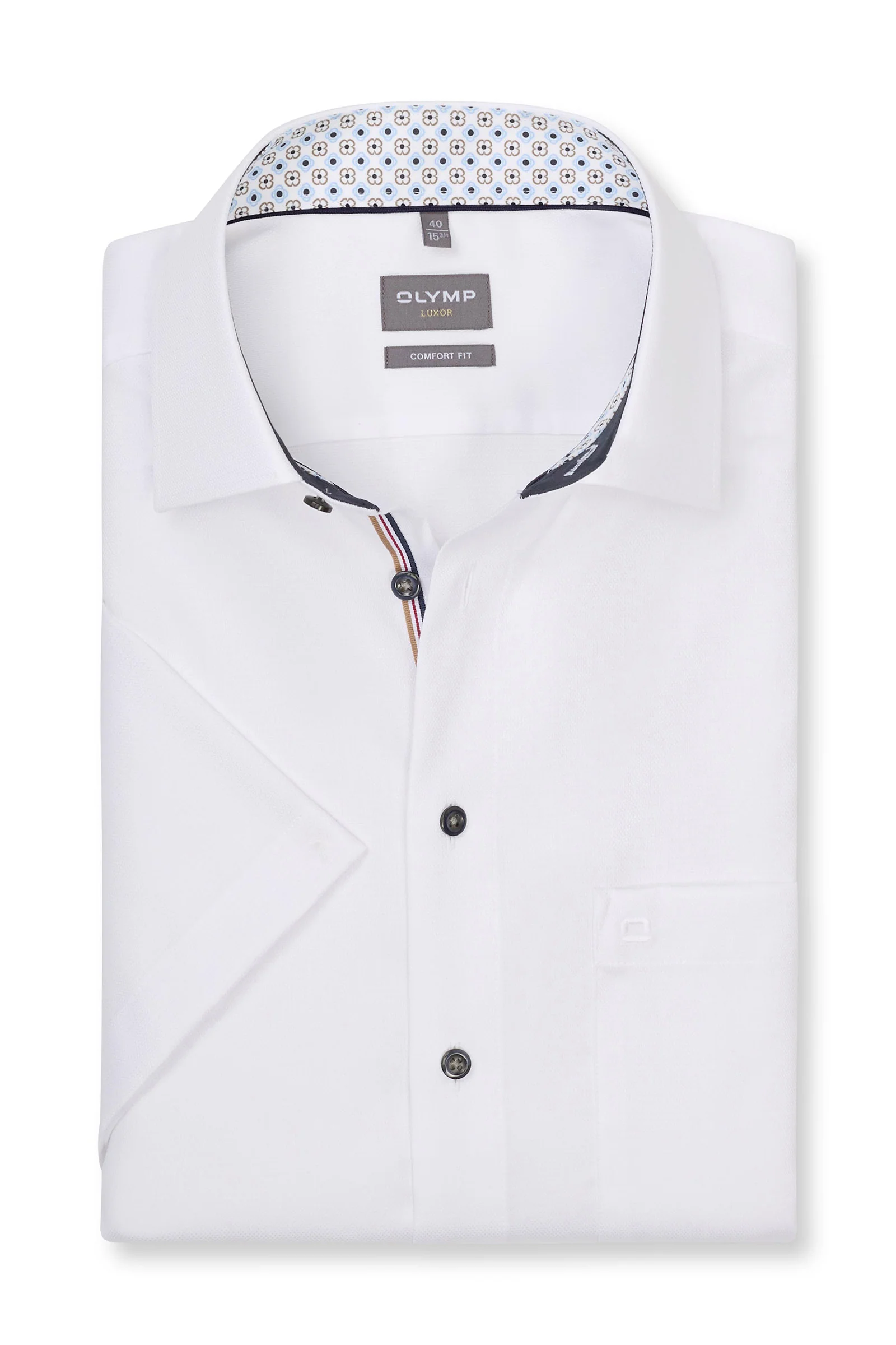 Luxor Comfort Fit Short Sleeve Shirt with Geo Trim - White
