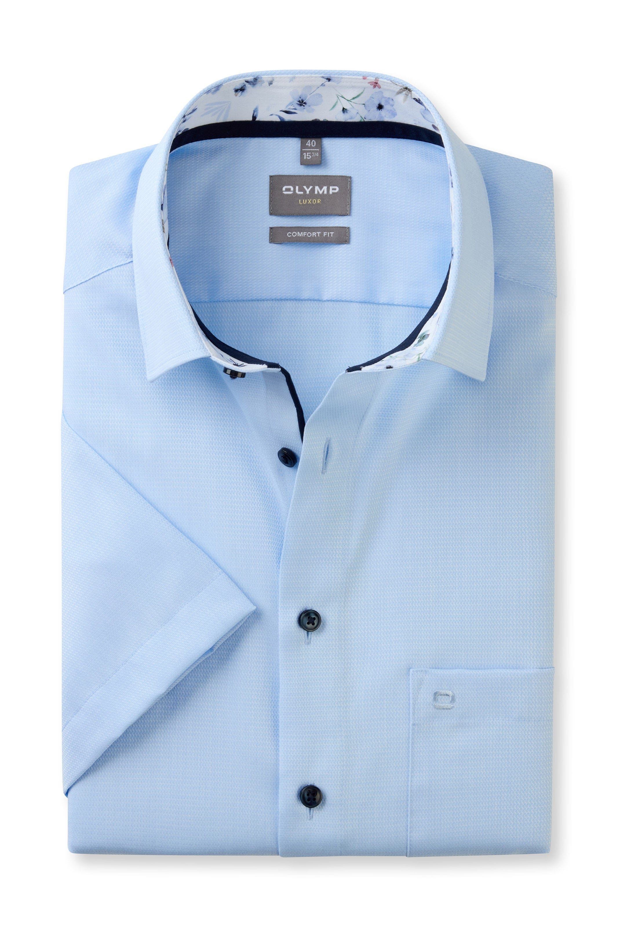 Luxor Comfort Fit Short Sleeve Shirt with Trim - Blue