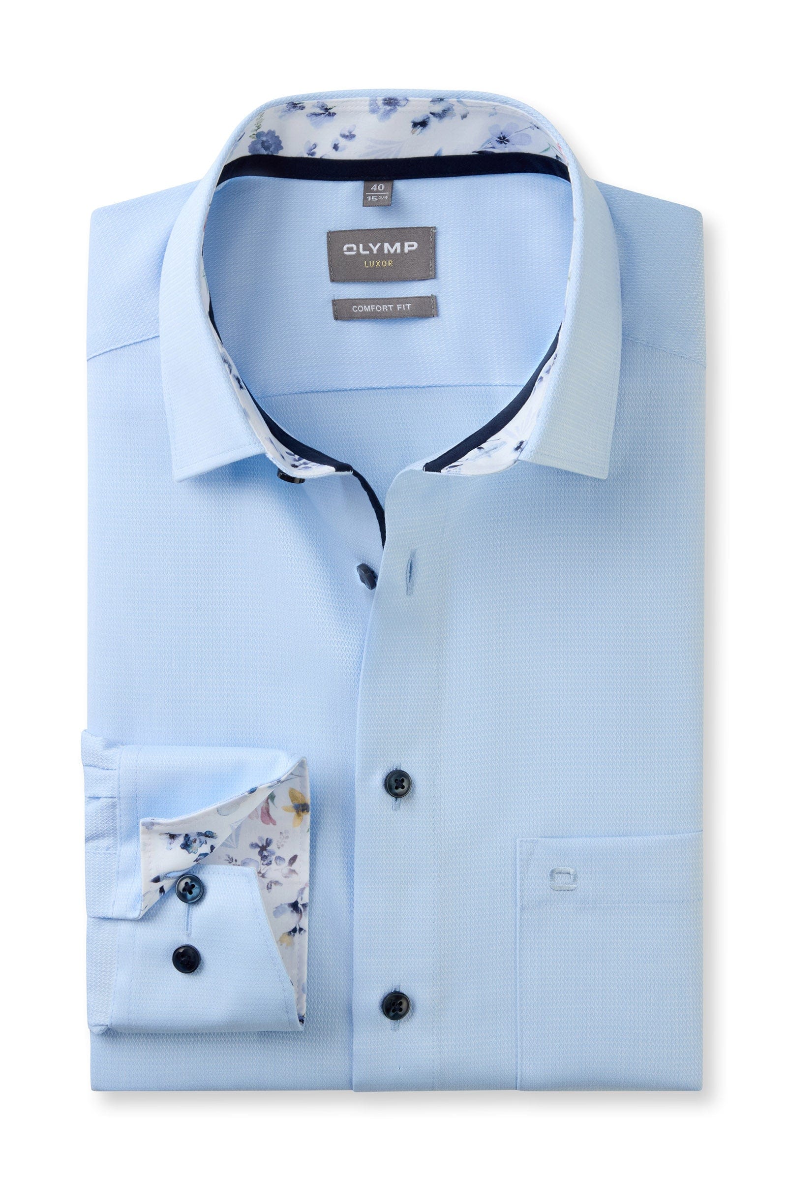 Luxor Comfort Fit Plain Shirt with Trim - Blue