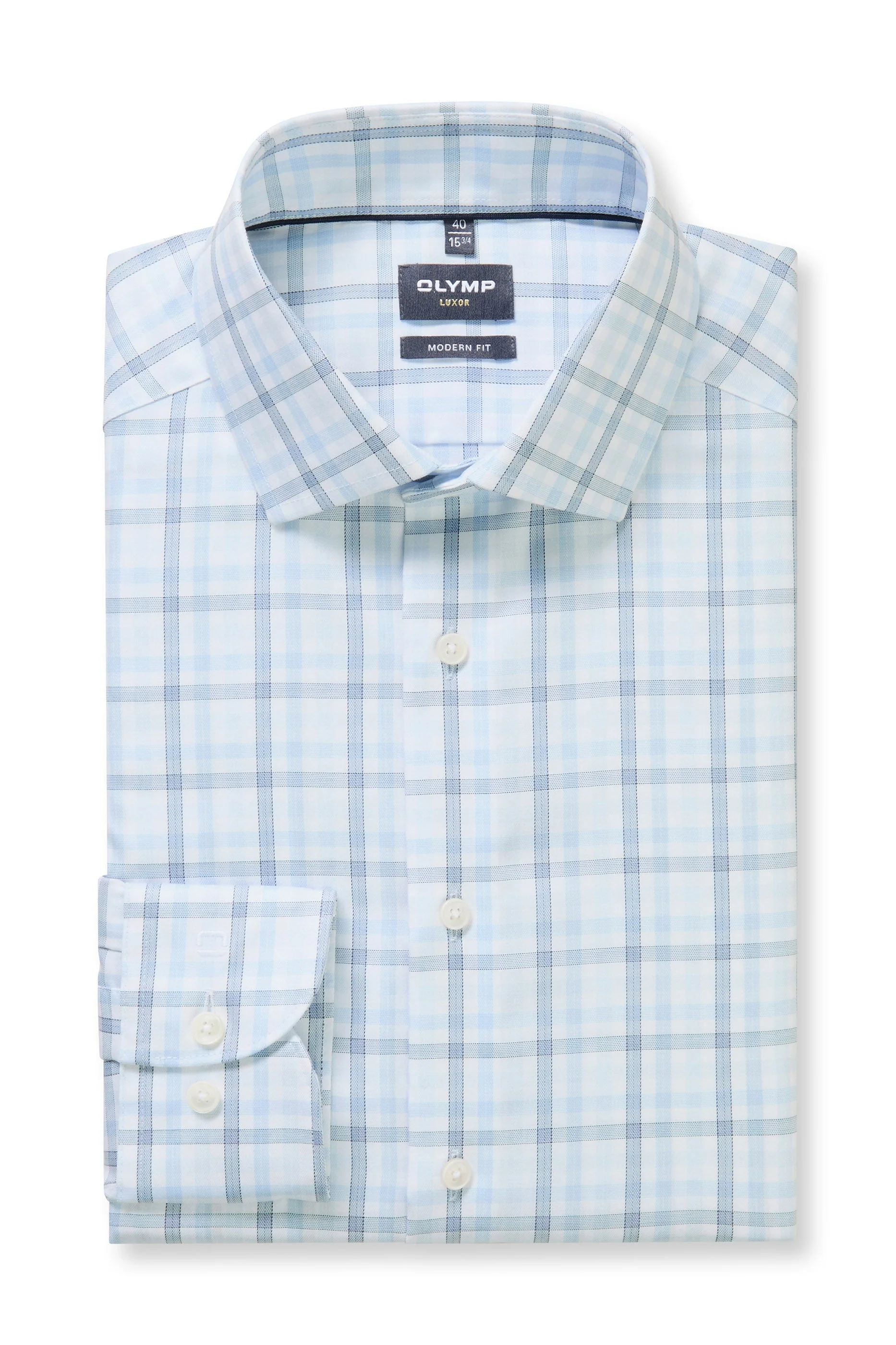 Luxor Modern Fit Check Long Sleeve Shirt - Blue/White