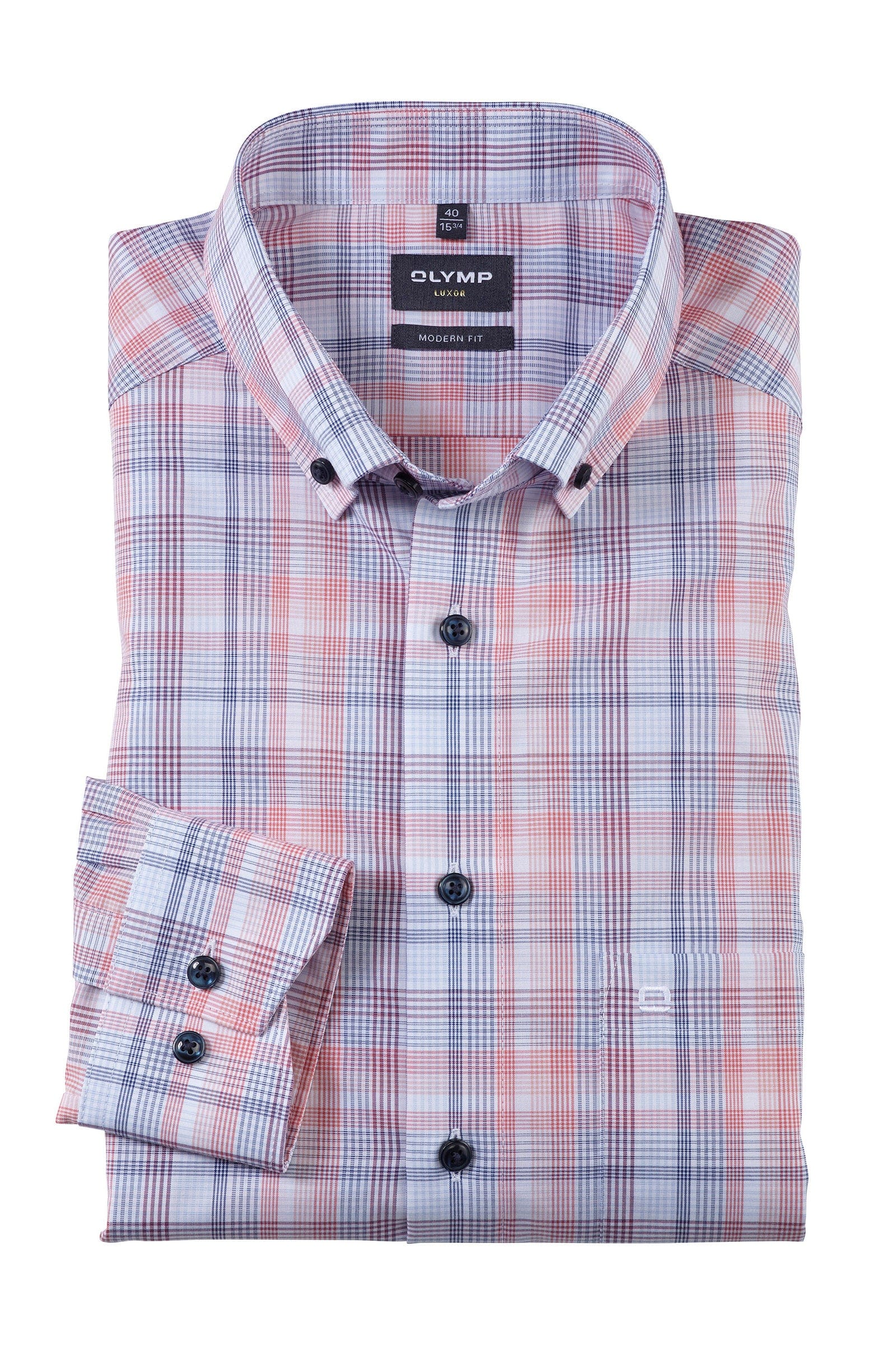 Luxor Modern Fit Check Shirt - Blue/Coral