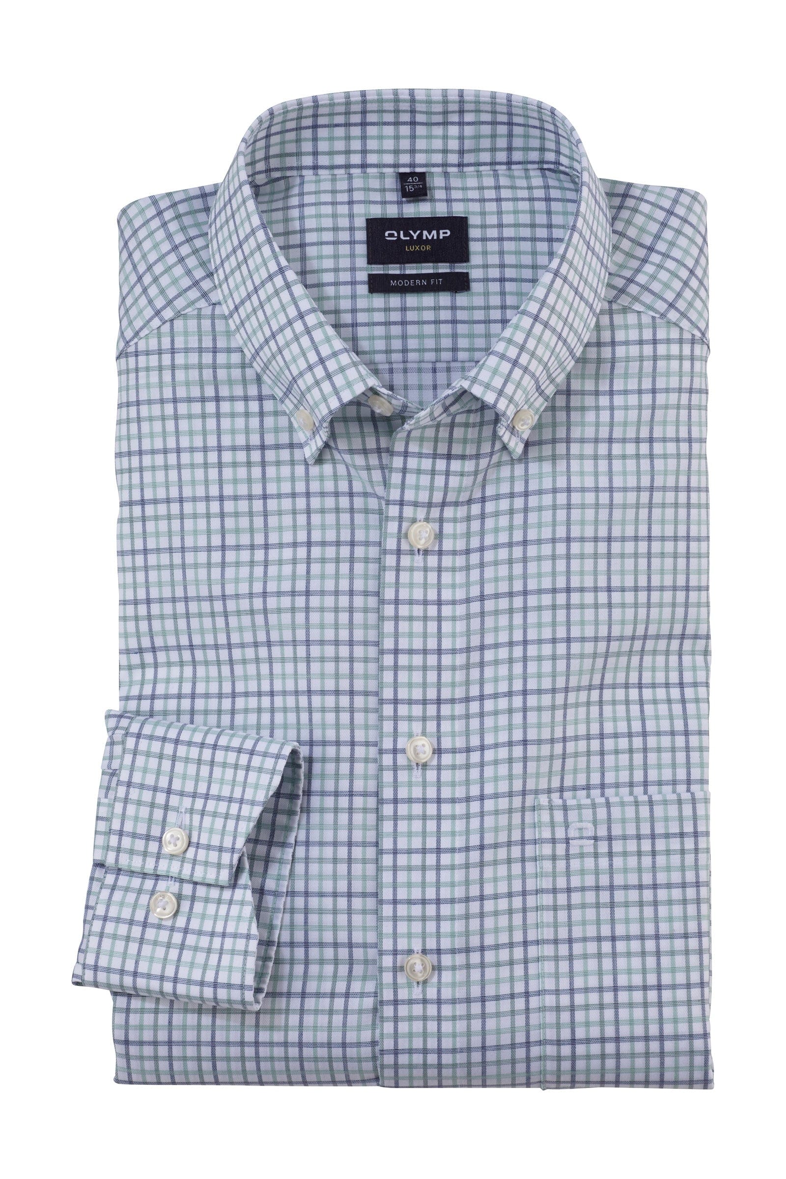 Luxor Modern Fit Check Shirt with Button-Down Collar - Green