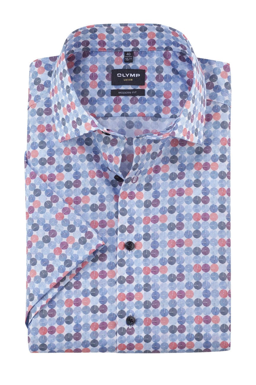 Luxor Modern Fit Circular Print Short Sleeve Shirt - Blue/Red