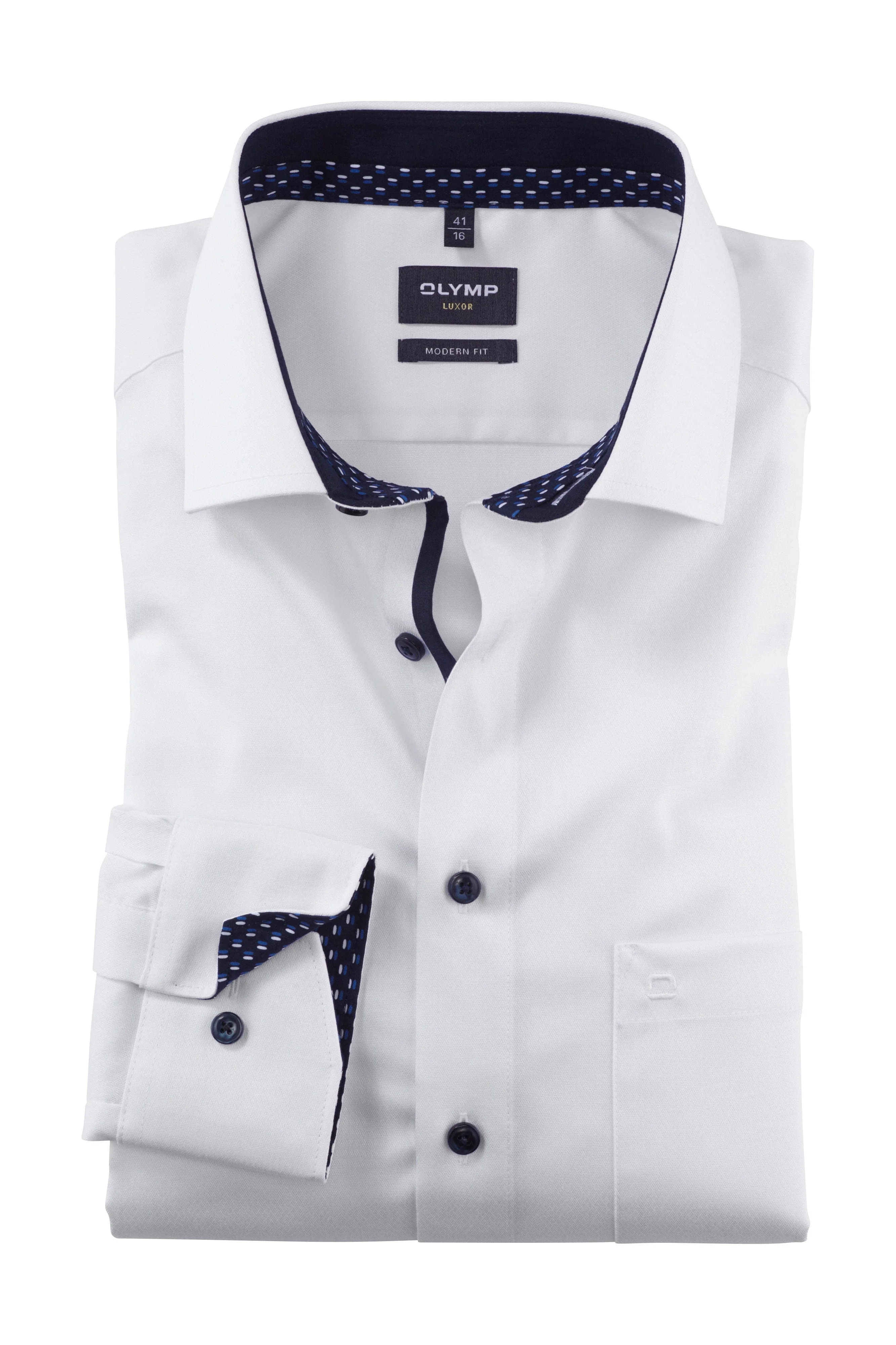 Luxor Modern Fit Extra Long Sleeve Shirt - White with Navy Trim