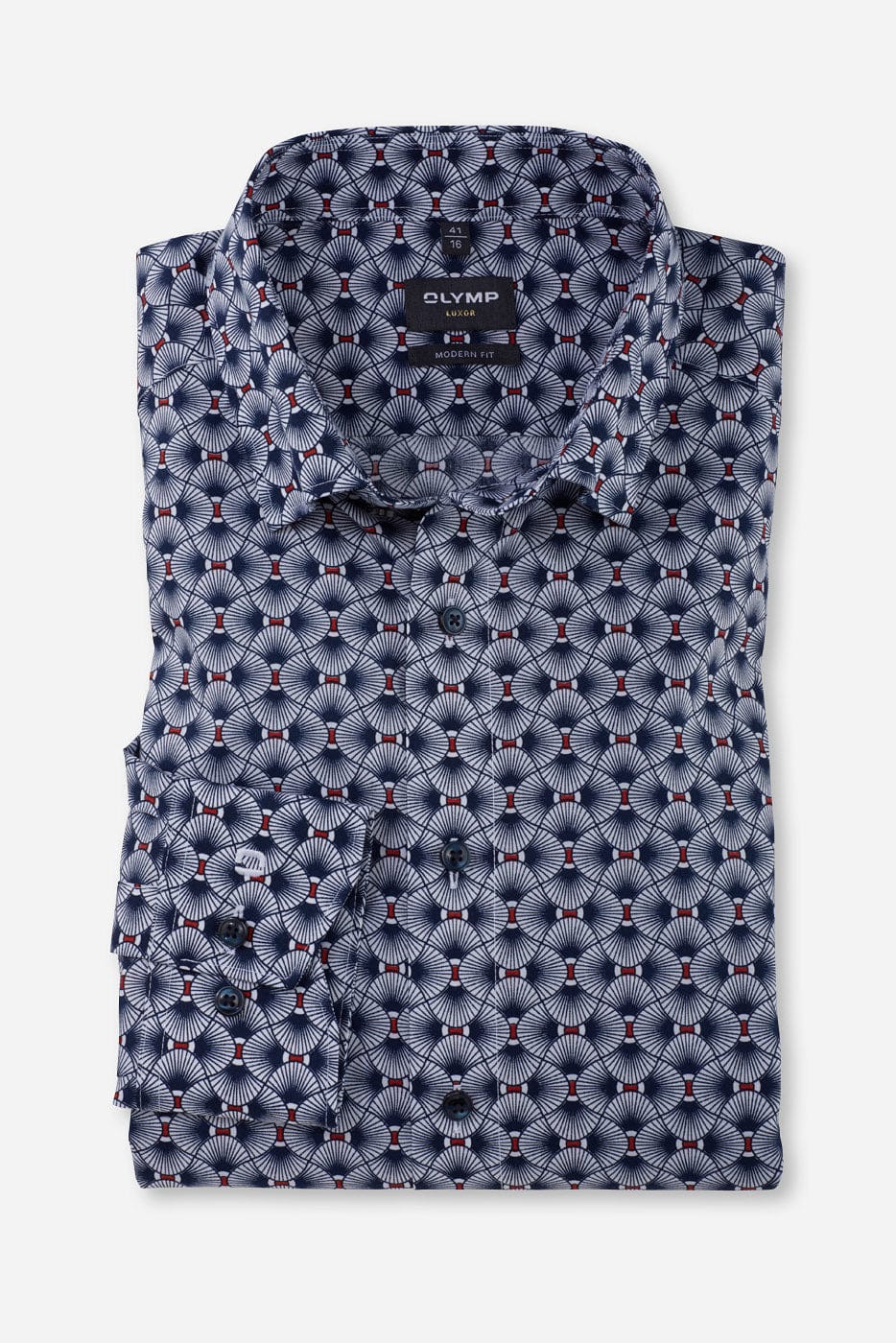 Luxor Modern Fit Fan Print Shirt - Brick Red/Navy