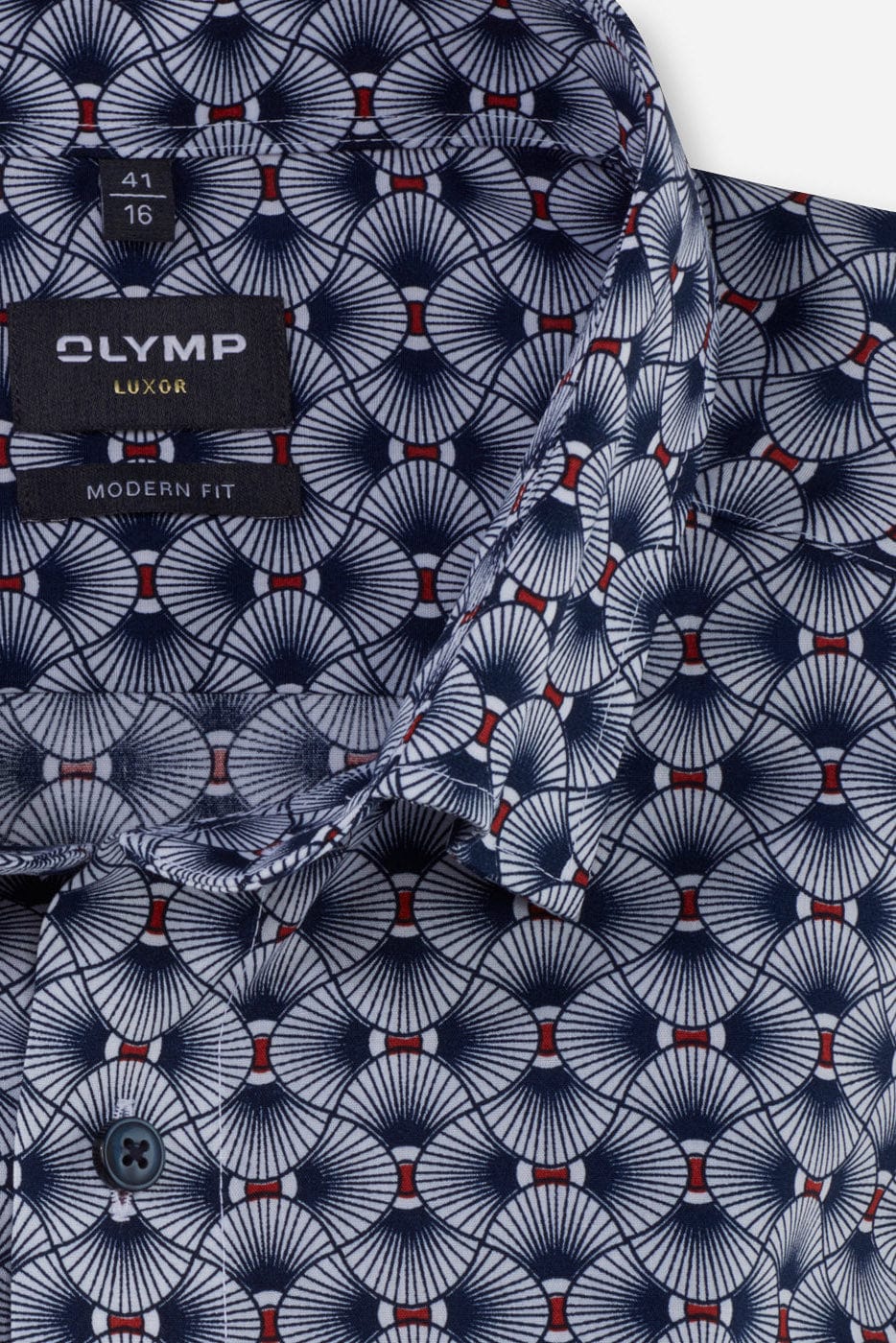 Luxor Modern Fit Fan Print Shirt - Brick Red/Navy - Image 2