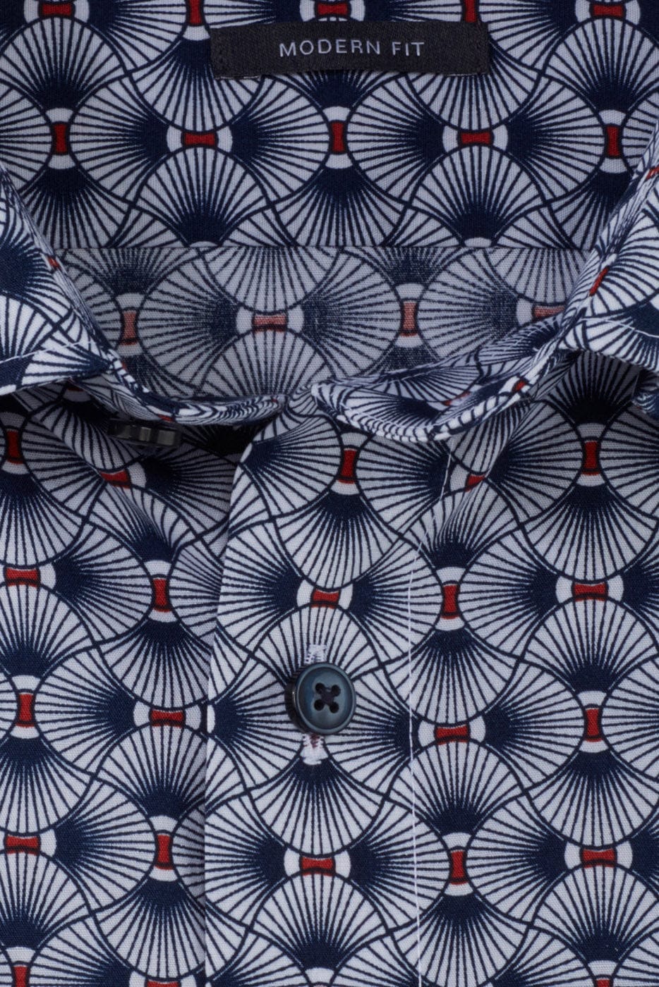 Luxor Modern Fit Fan Print Shirt - Brick Red/Navy - Image 3