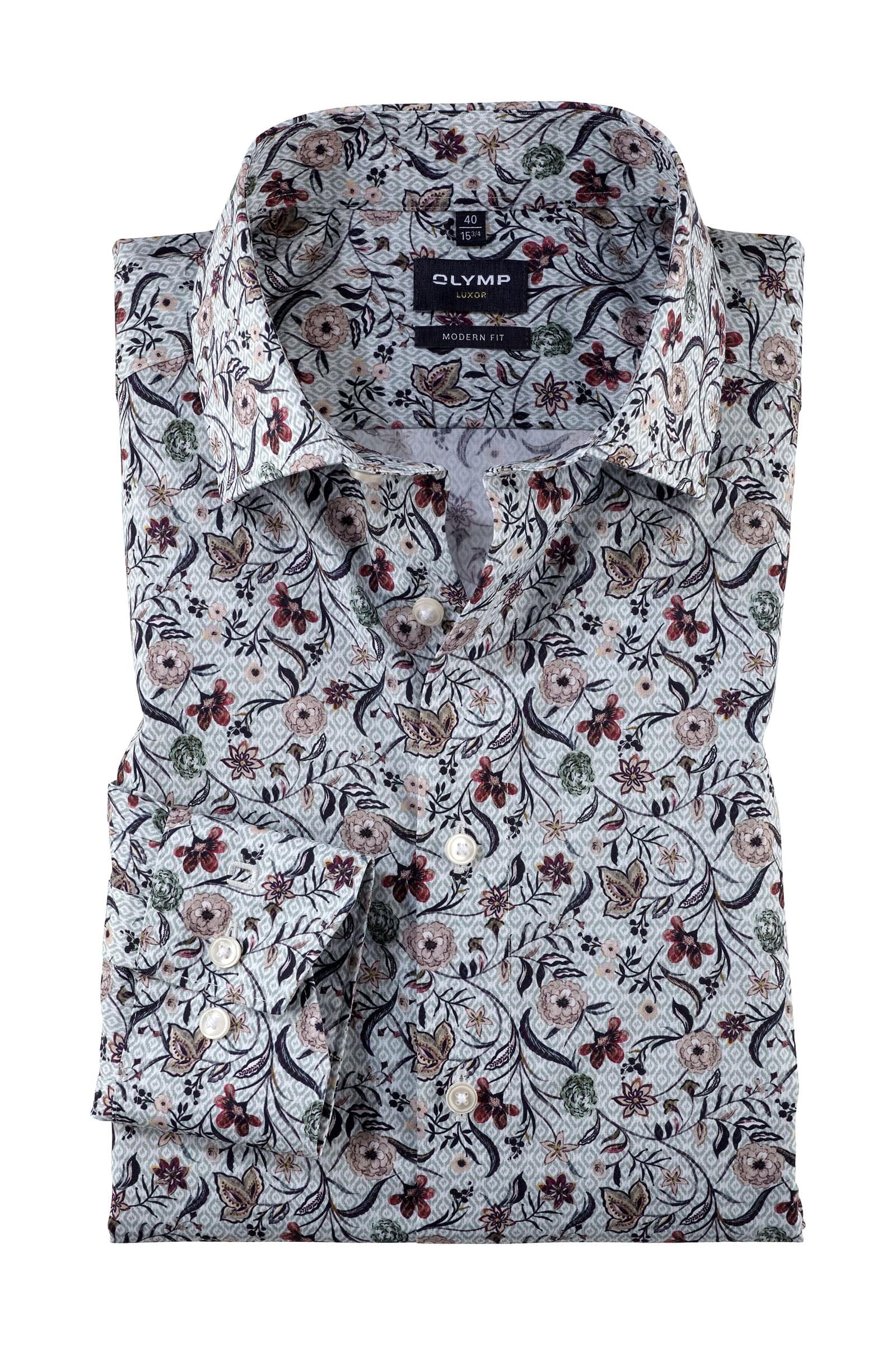 Luxor Modern Fit Floral Long Sleeve Shirt - Putty