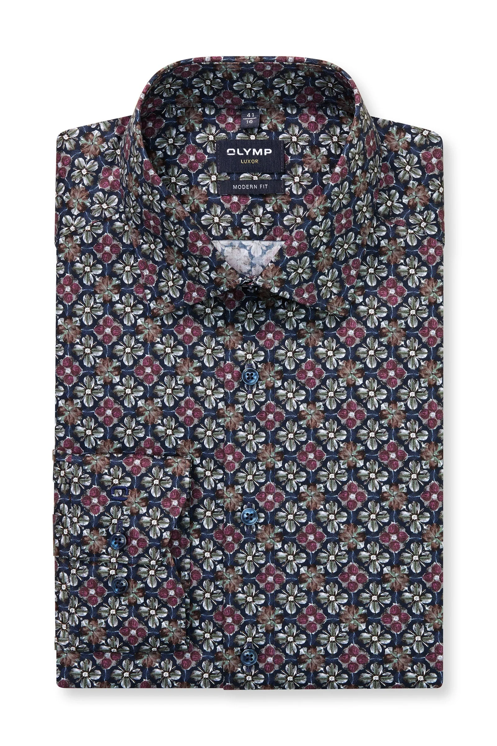 Luxor Modern Fit Floral Print Long Sleeve Shirt - Marine