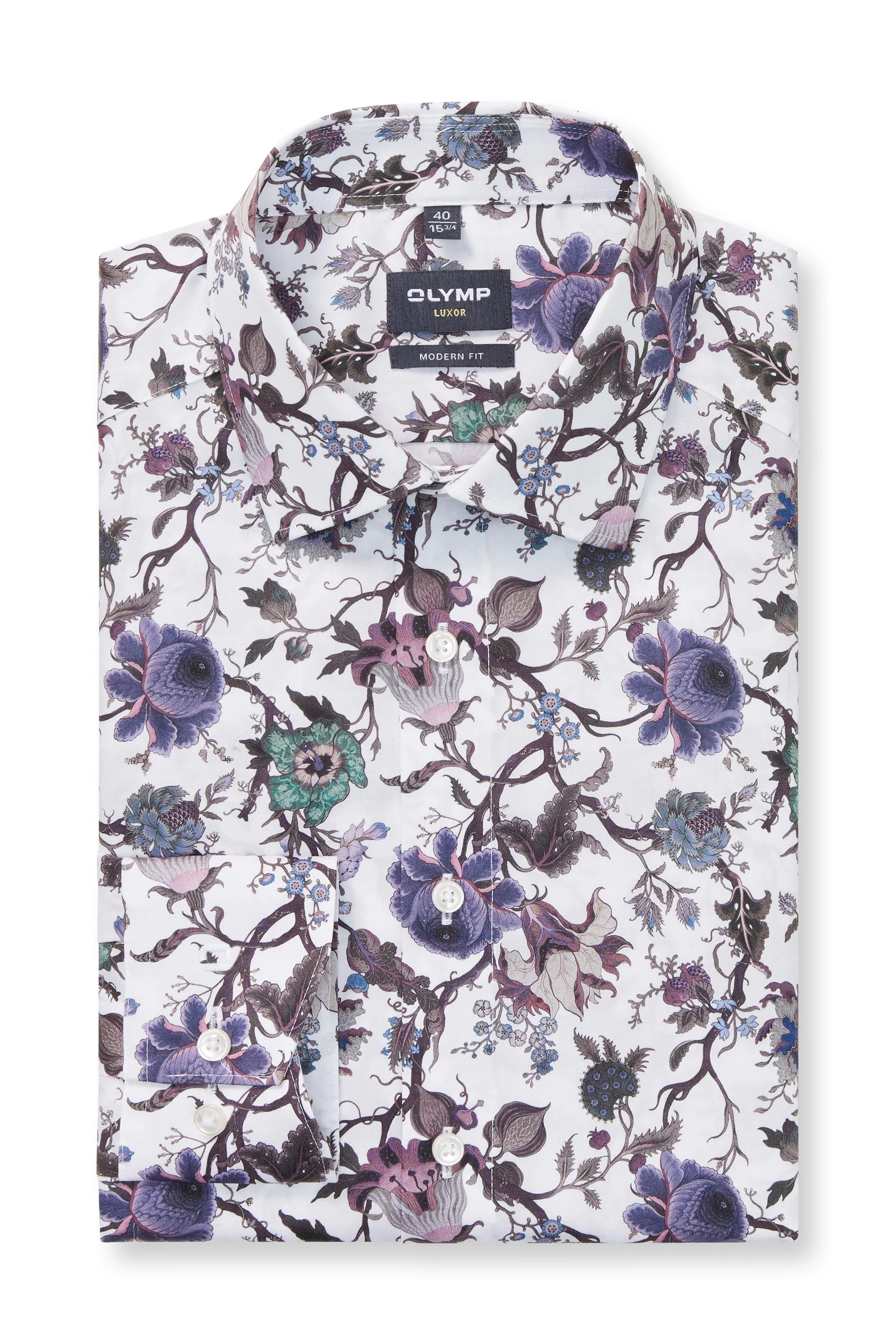 Luxor Modern Fit Floral Long Sleeve Shirt - White