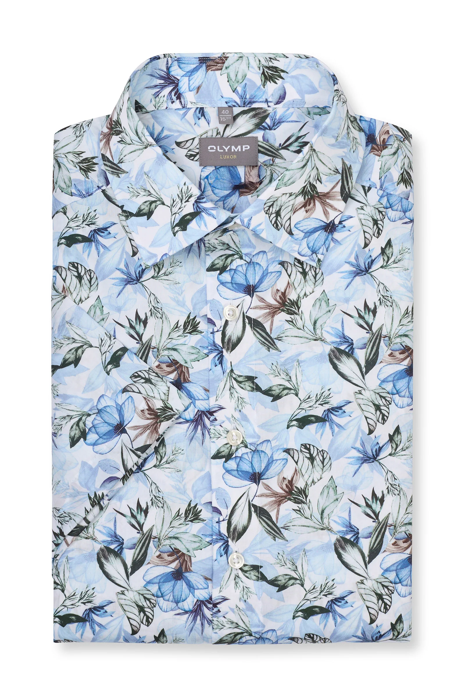 Luxor Modern Fit Floral Short Sleeve Shirt - White/Blue