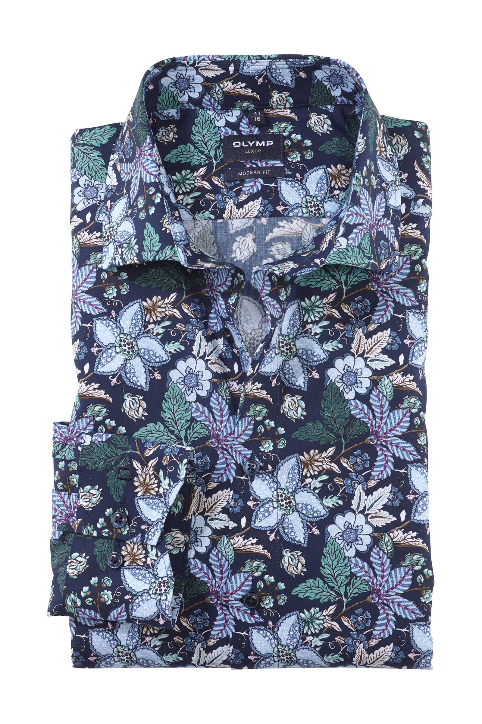 Luxor Modern Fit Floral/Leaf Print Shirt - Green/Blue