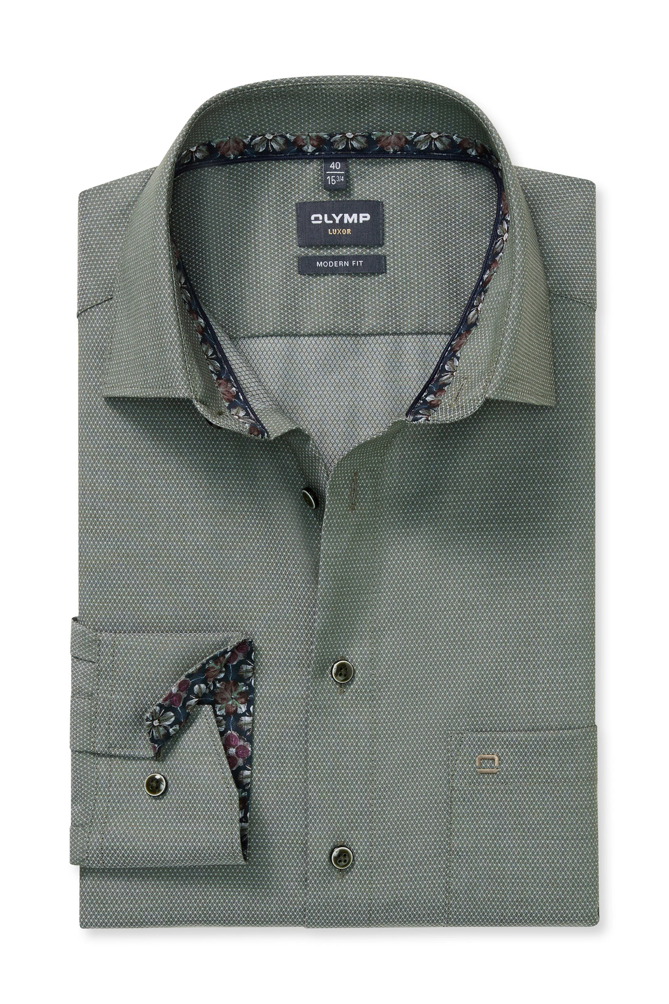 Luxor Modern Fit Jacquard Shirt with Trim Detail - Grey Green