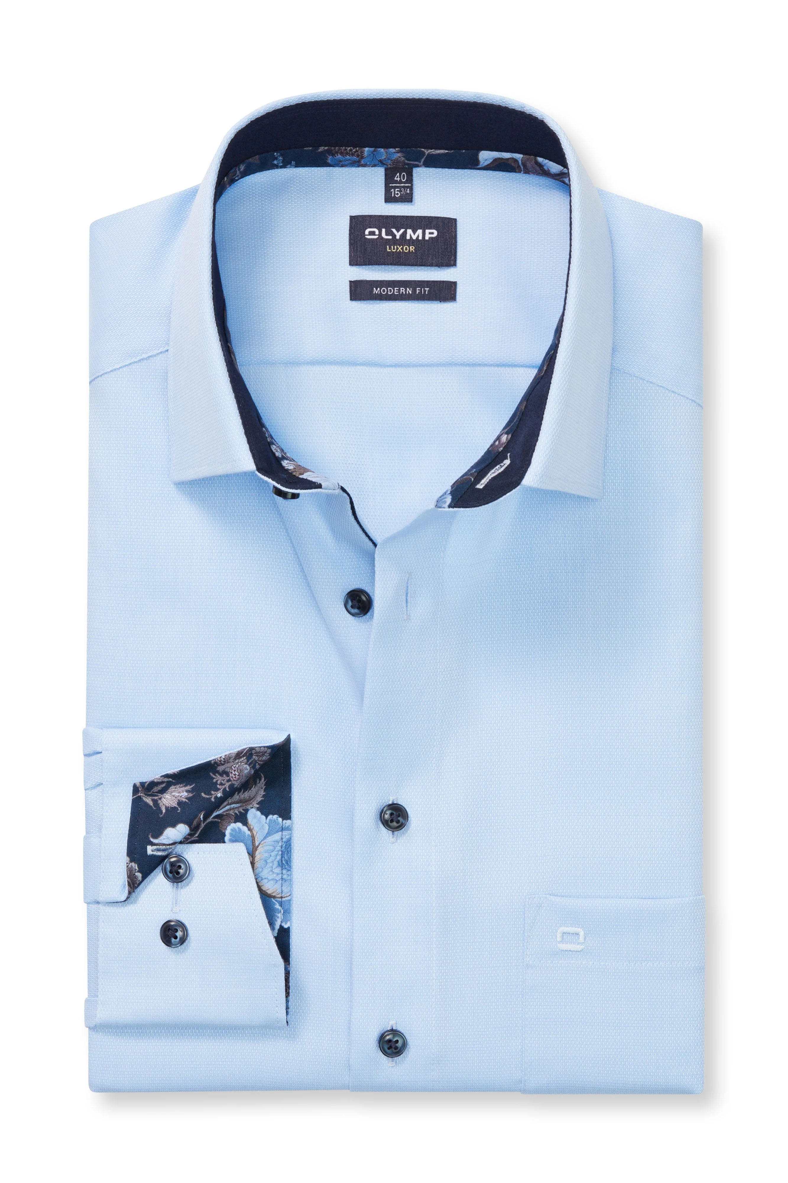 Luxor Modern Fit Long Sleeve Shirt with Trim - Blue
