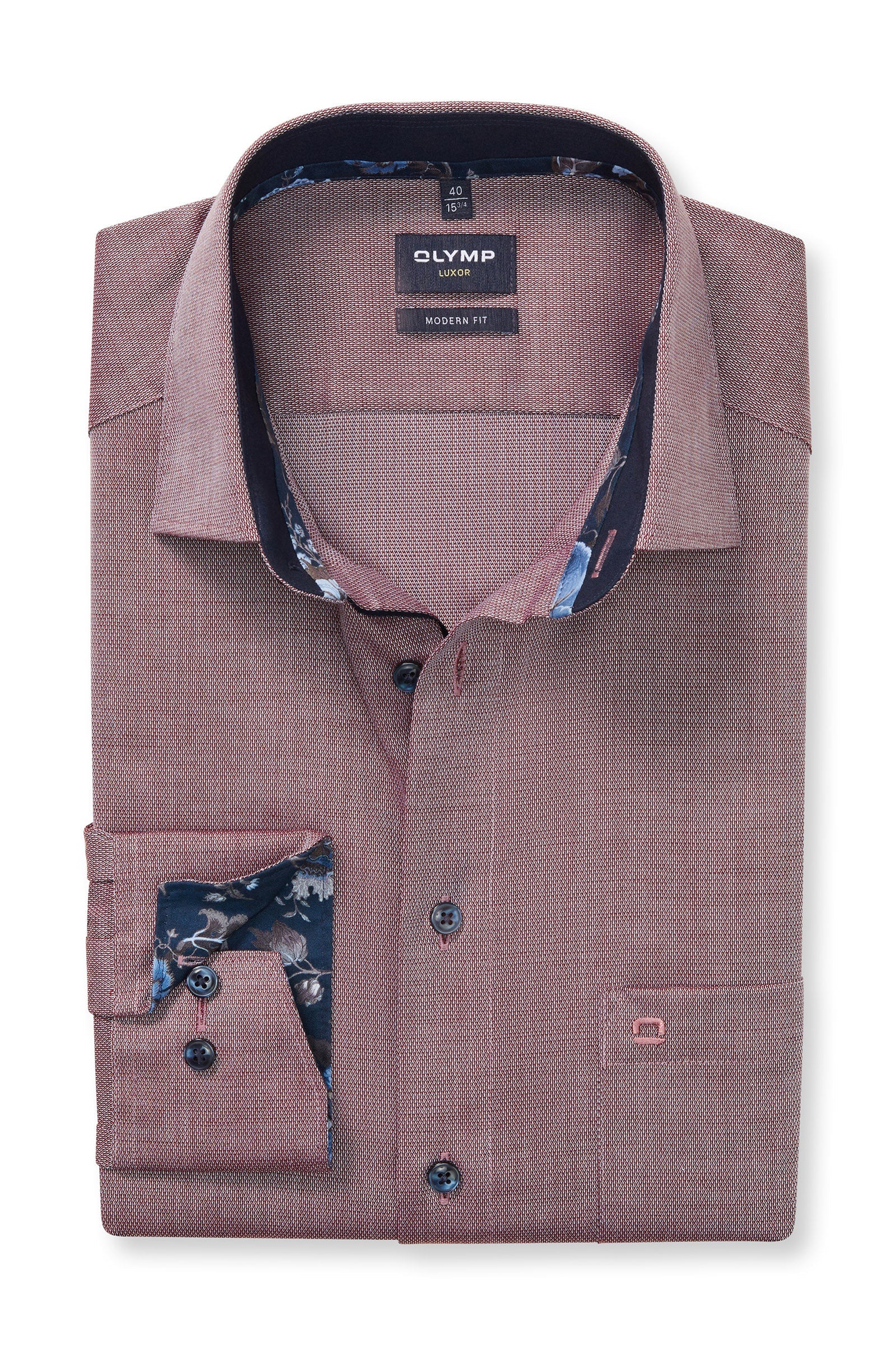 Luxor Modern Fit Long Sleeve Shirt with Trim - Bordeaux