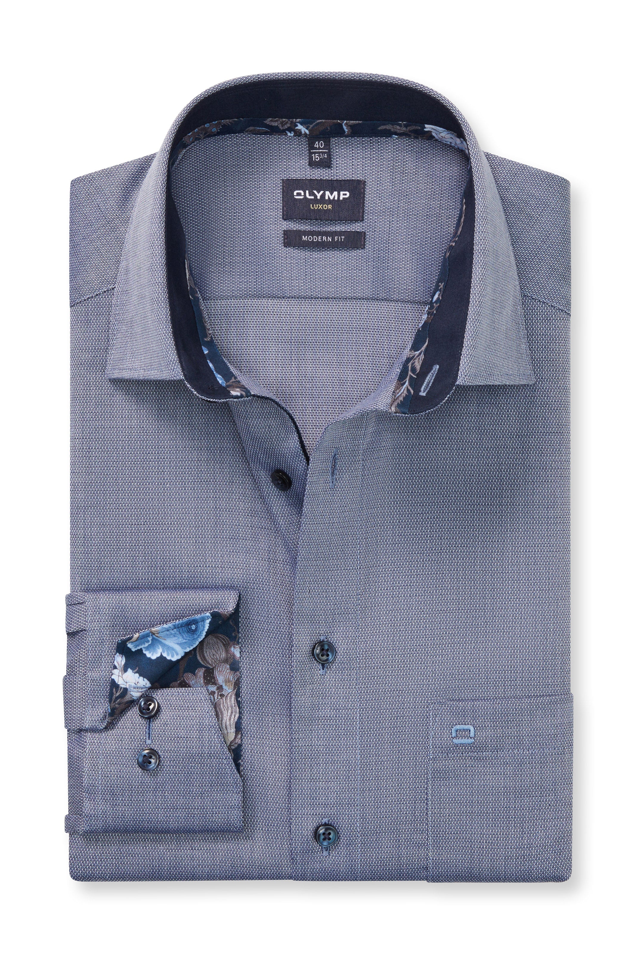 Luxor Modern Fit Long Sleeve Shirt with Trim - Marine