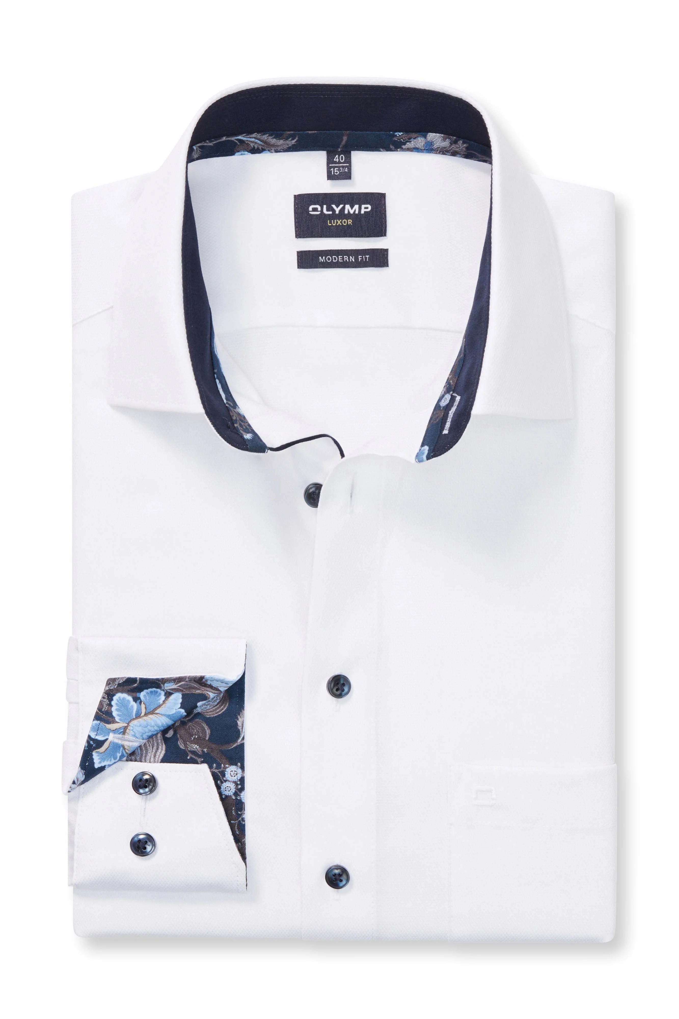 Luxor Modern Fit Long Sleeve Shirt with Trim - White