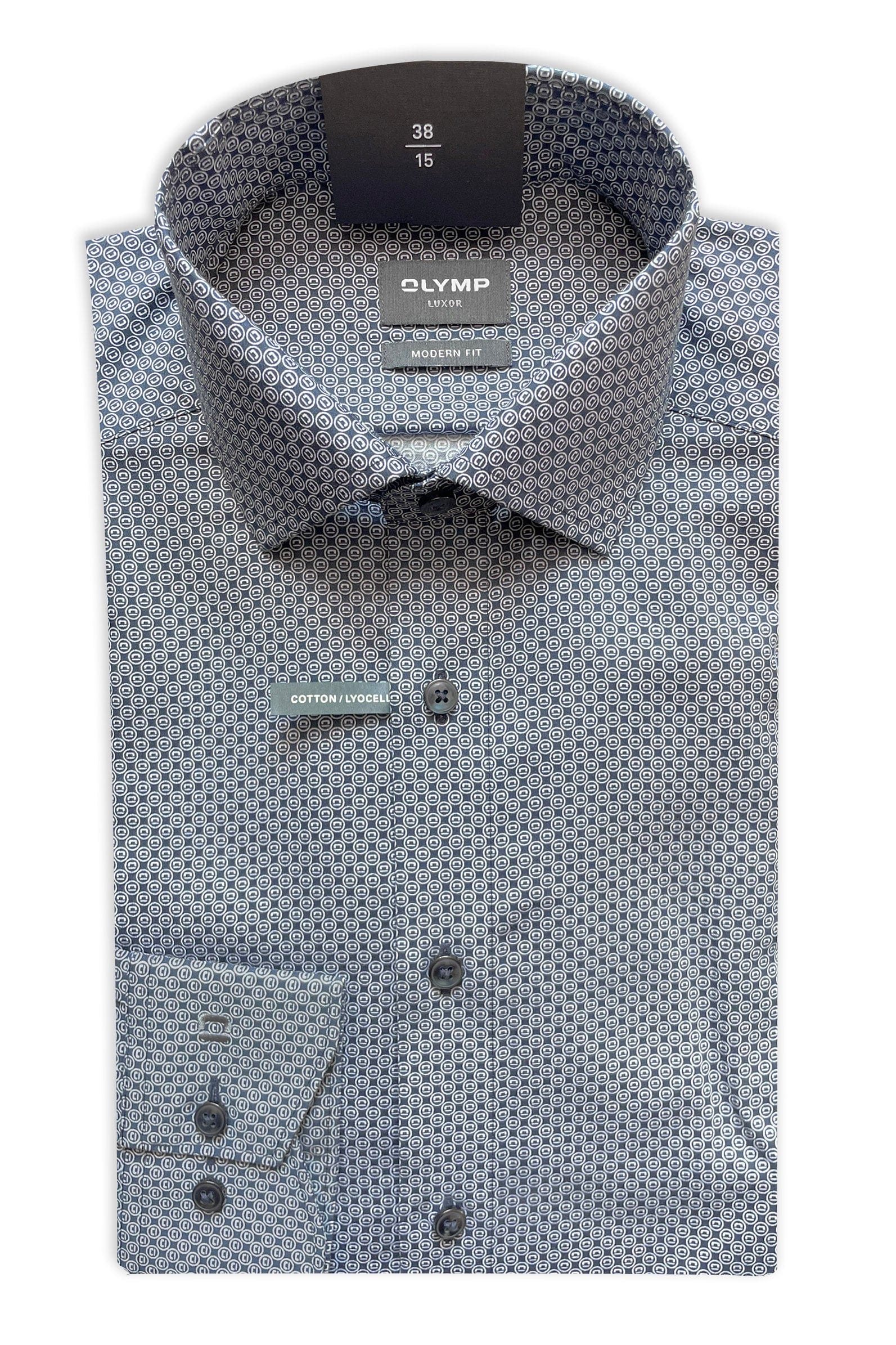 Luxor Modern Fit Lyocell Stretch Circle Print Shirt - Marine