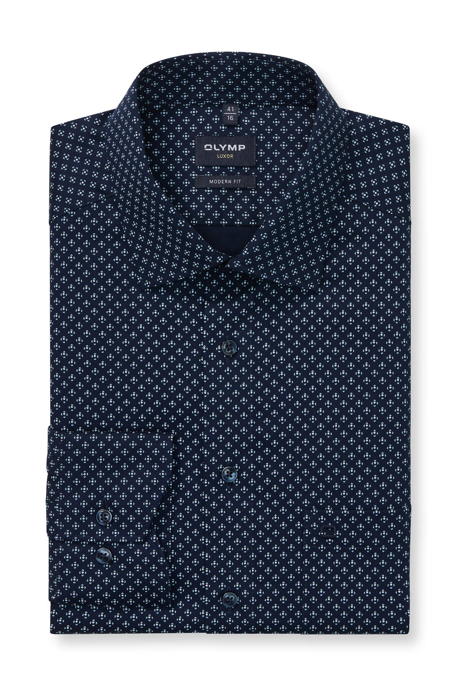 Luxor Modern Fit Micro Print Long Sleeve Shirt - Marine