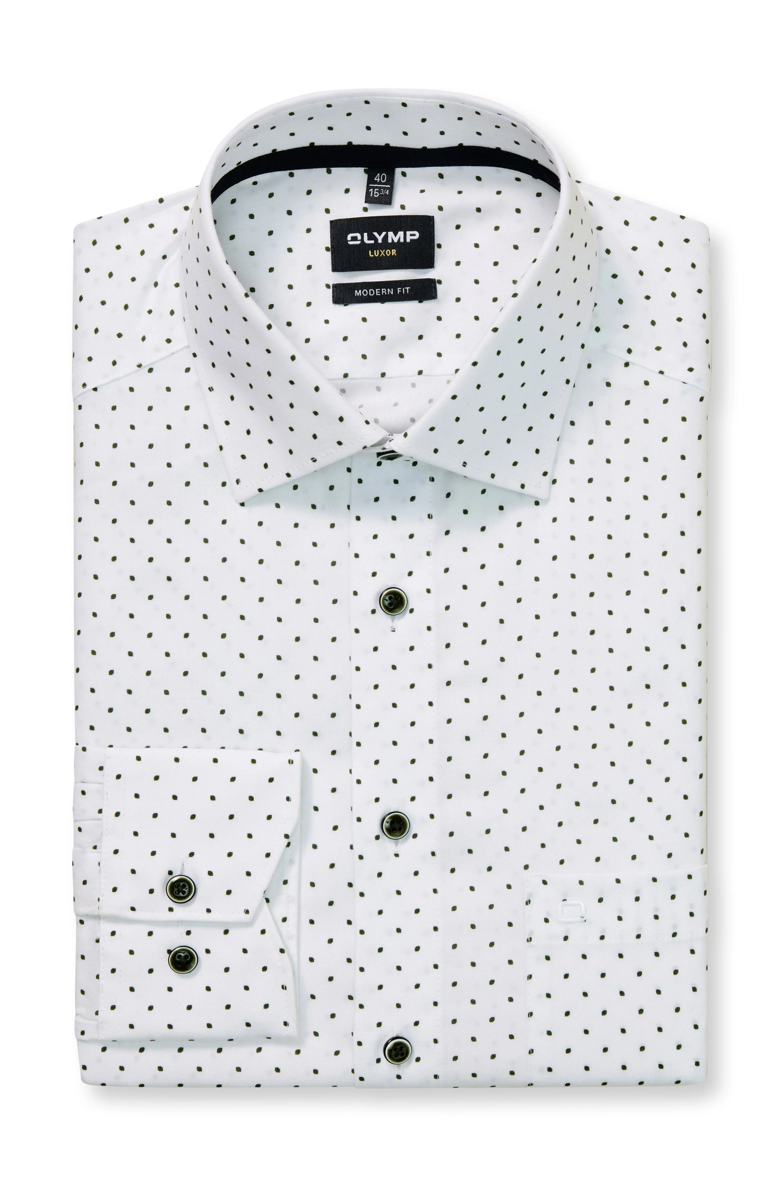 Luxor Modern Fit Micro Spot Print Shirt - White/Dark Green