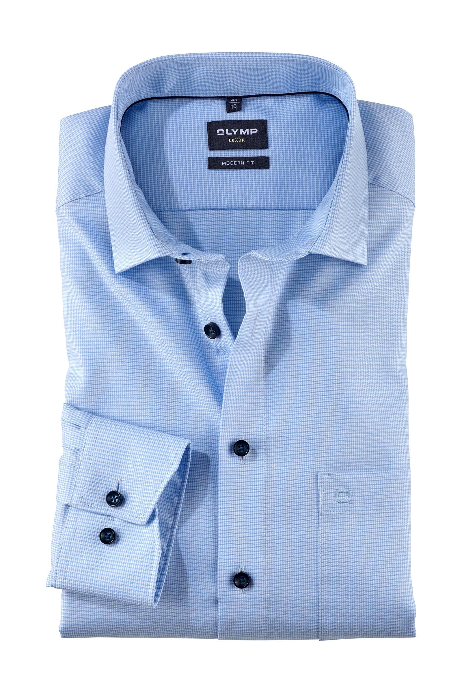 Luxor Modern Fit Mini Check Long Sleeve Shirt - Blue