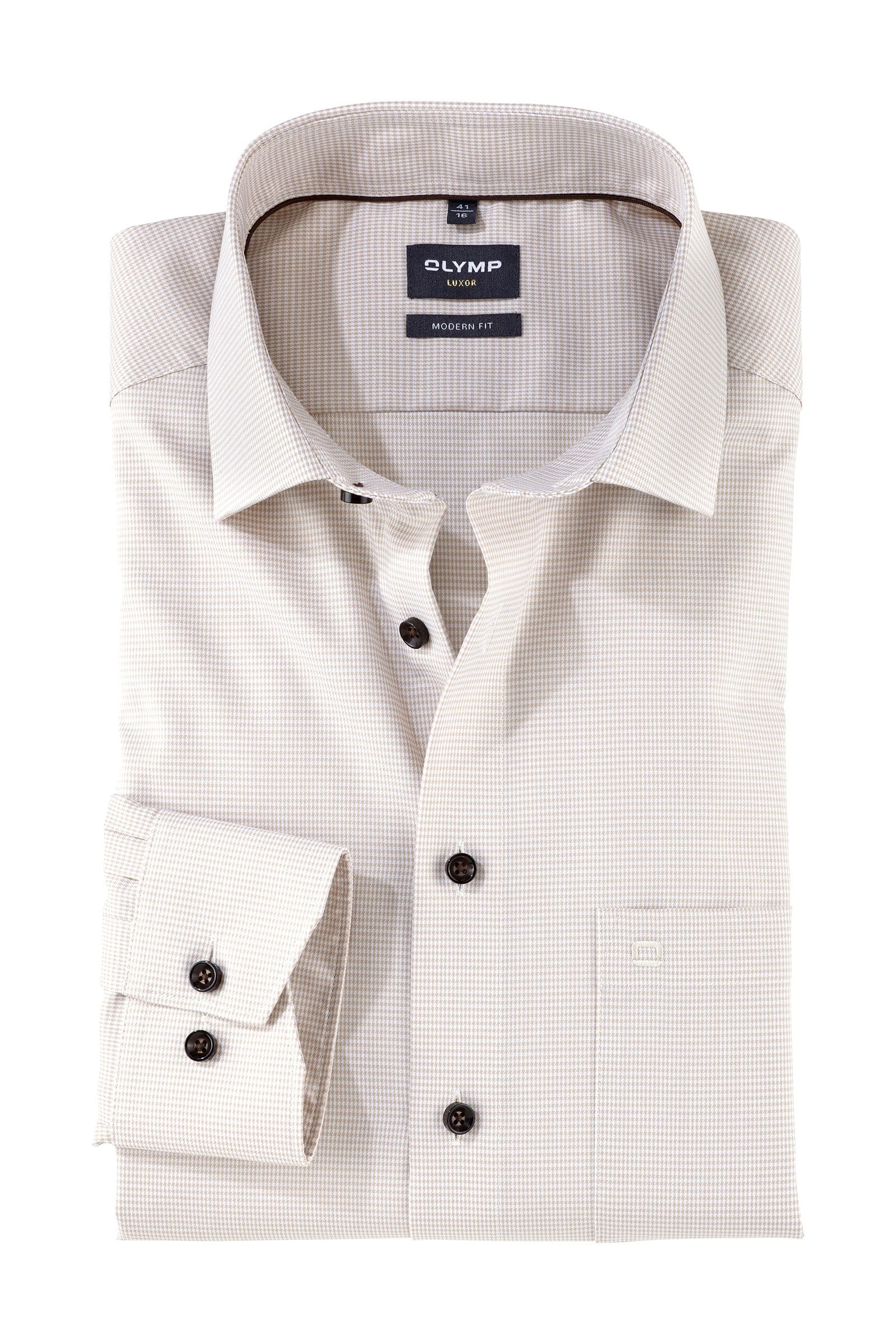Luxor Modern Fit Mini Check Long Sleeve Shirt - Natural
