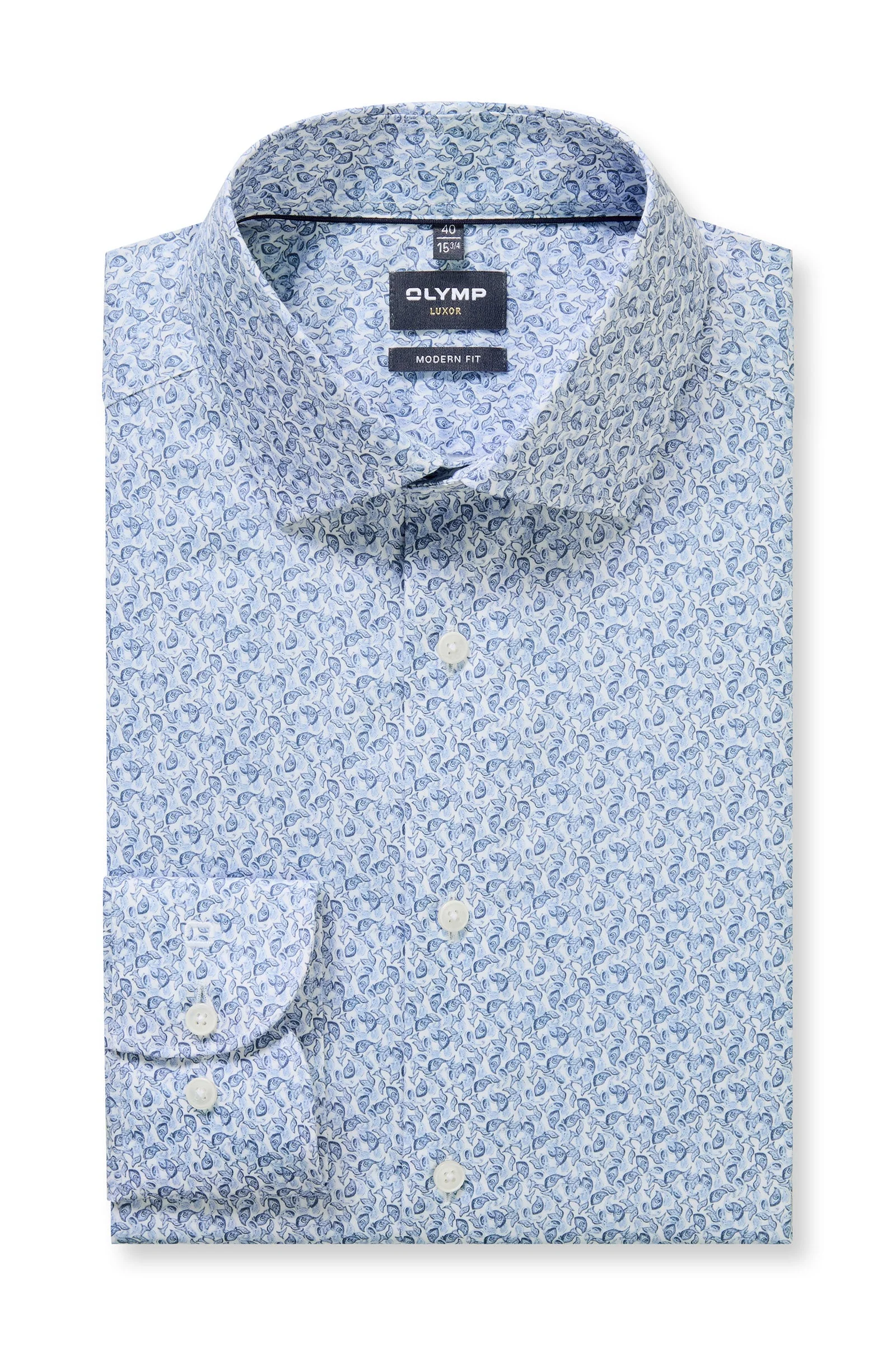 Luxor Modern Fit Mini Fish Print Shirt - Blue