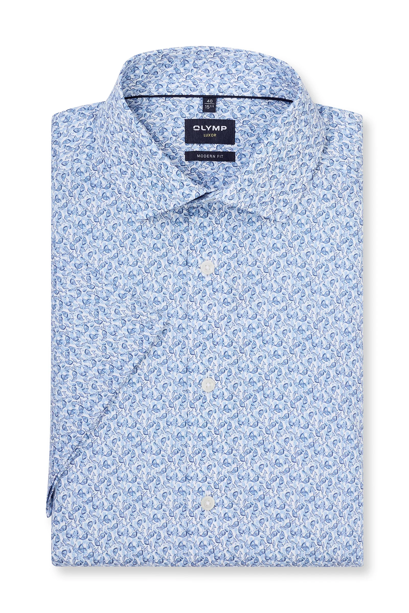 Luxor Modern Fit Mini Fish Print Short Sleeve Shirt - Blue