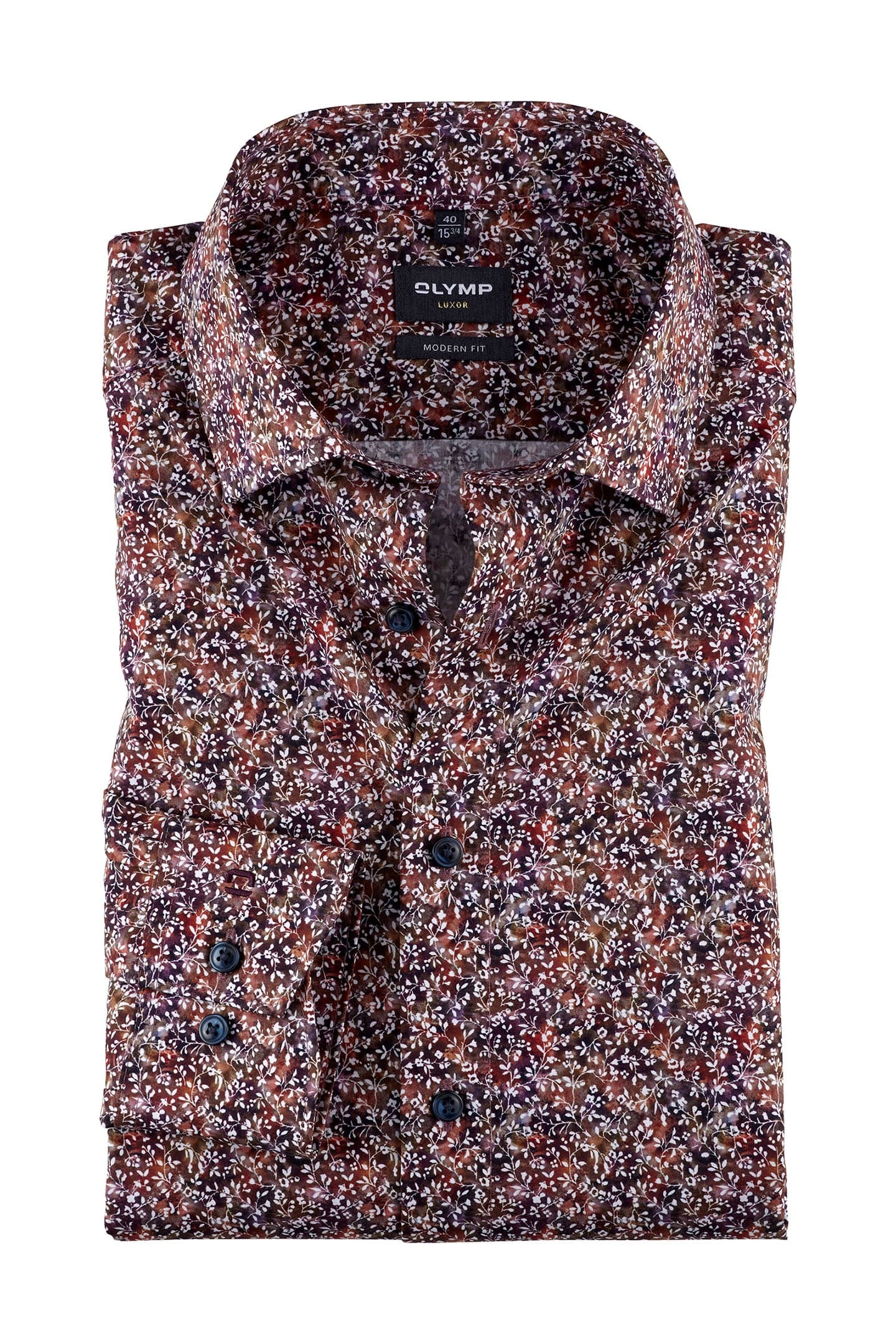 Luxor Modern Fit Neat Floral Long Sleeve Shirt - Plum