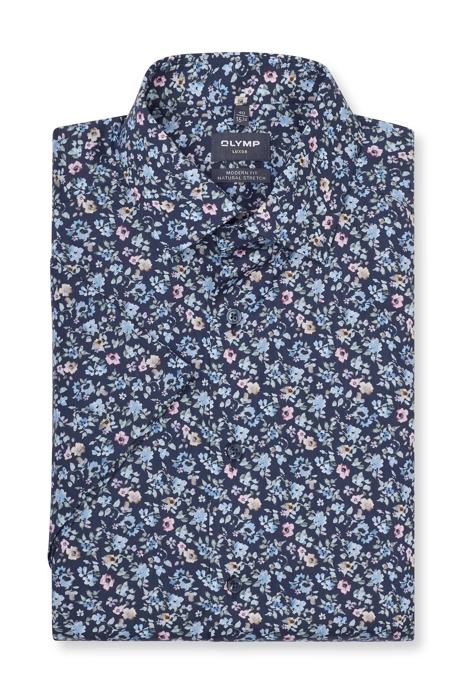Luxor Modern Fit Neat Floral Short Sleeve Shirt - Navy