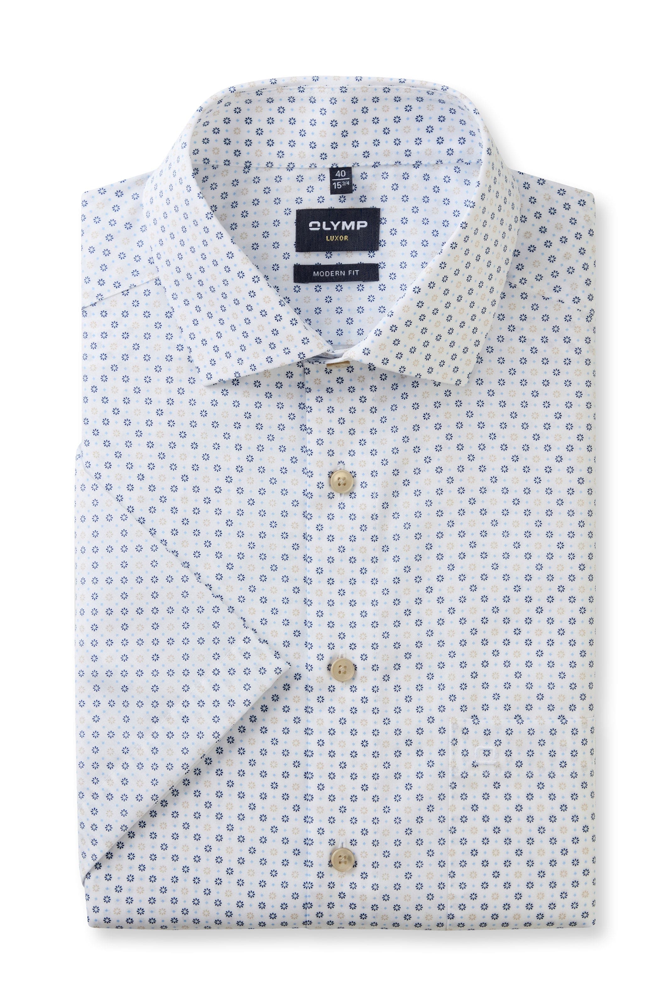 Luxor Modern Fit Neat Print Short Sleeve Shirt - White/Blue