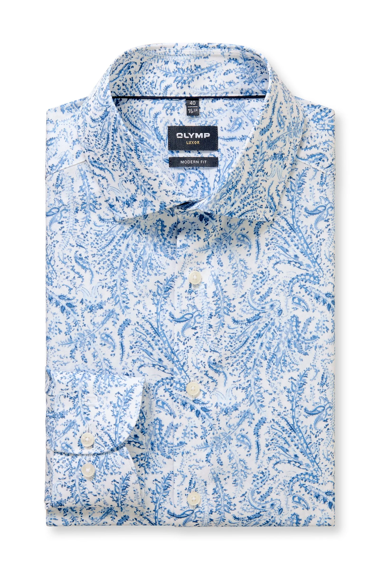 Luxor Modern Fit Paisley Shirt - White/Blue