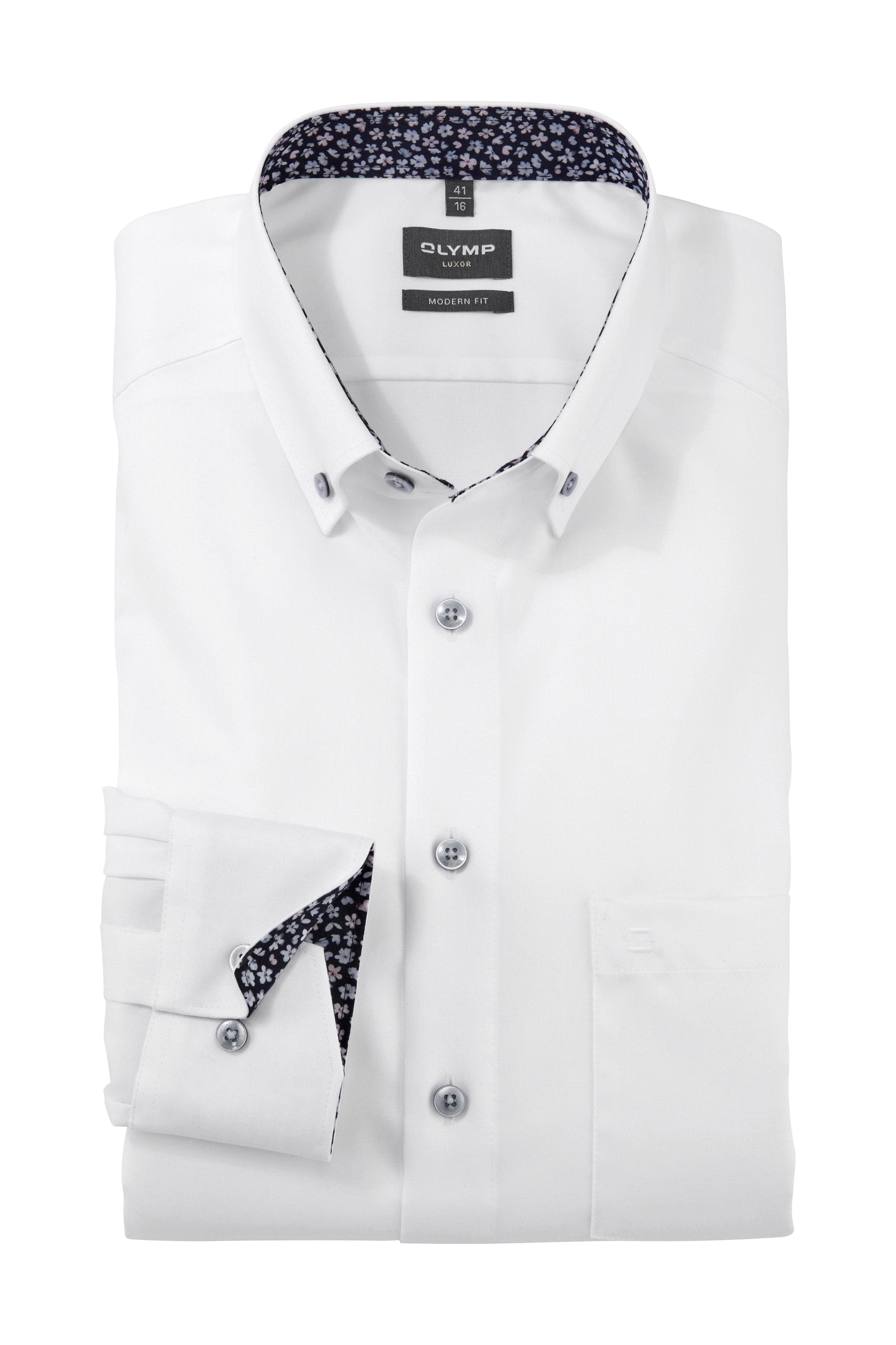 Luxor Modern Fit Plain Button-Down Shirt with Trim - White