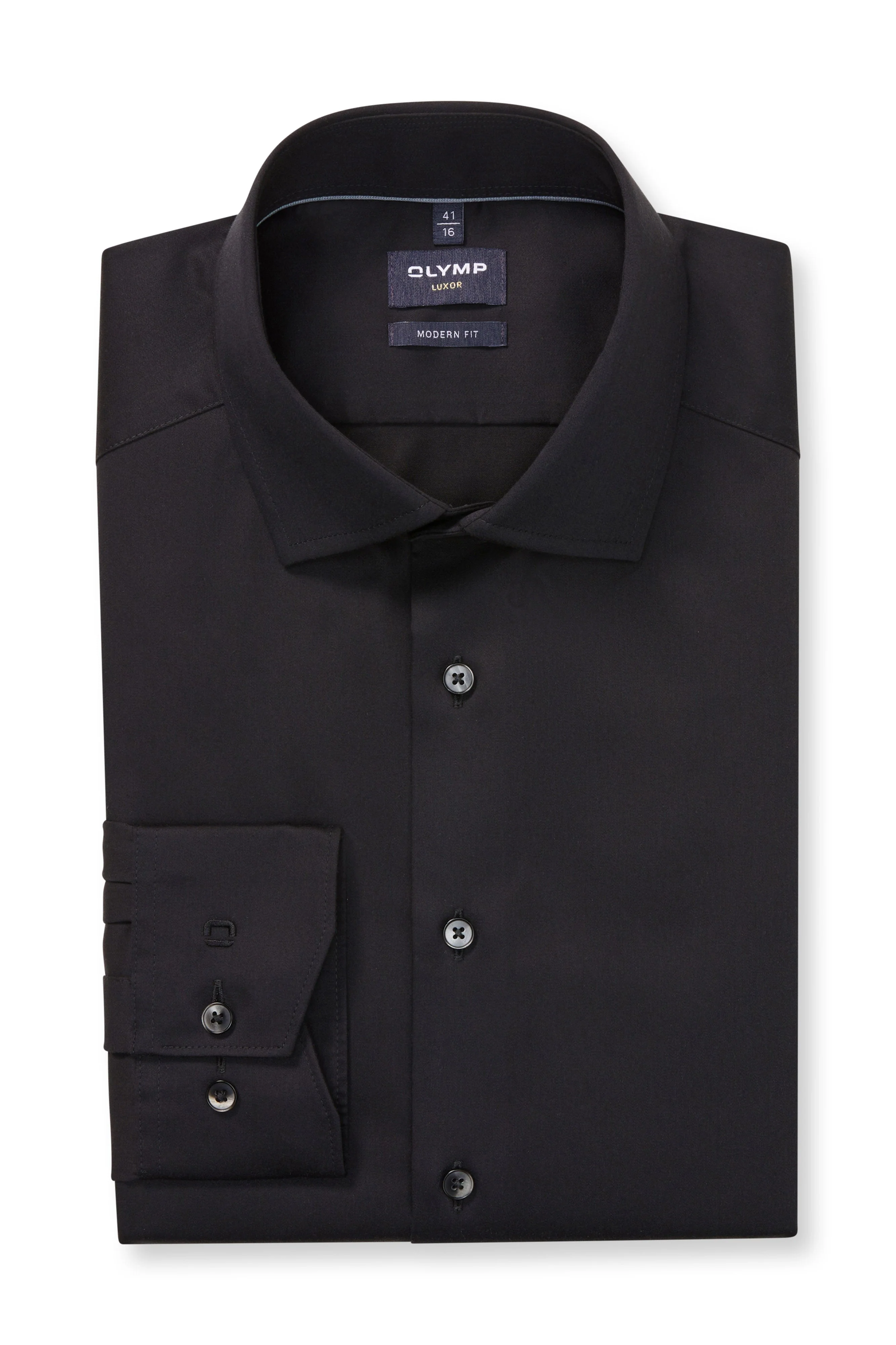 Luxor Modern Fit Plain Satin No Pocket Shirt - Black