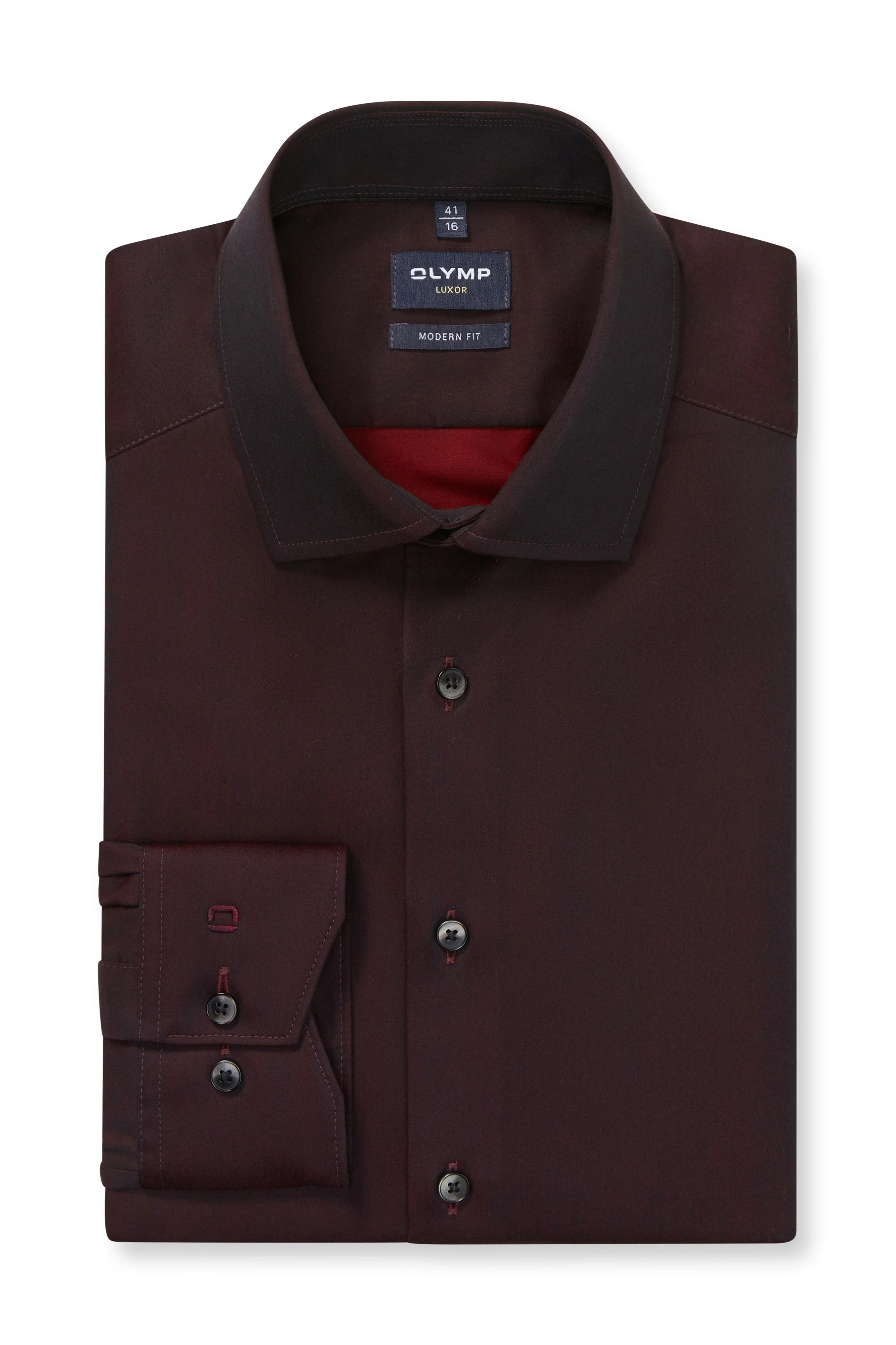 Luxor Modern Fit Plain Satin No Pocket Shirt - Bordeaux
