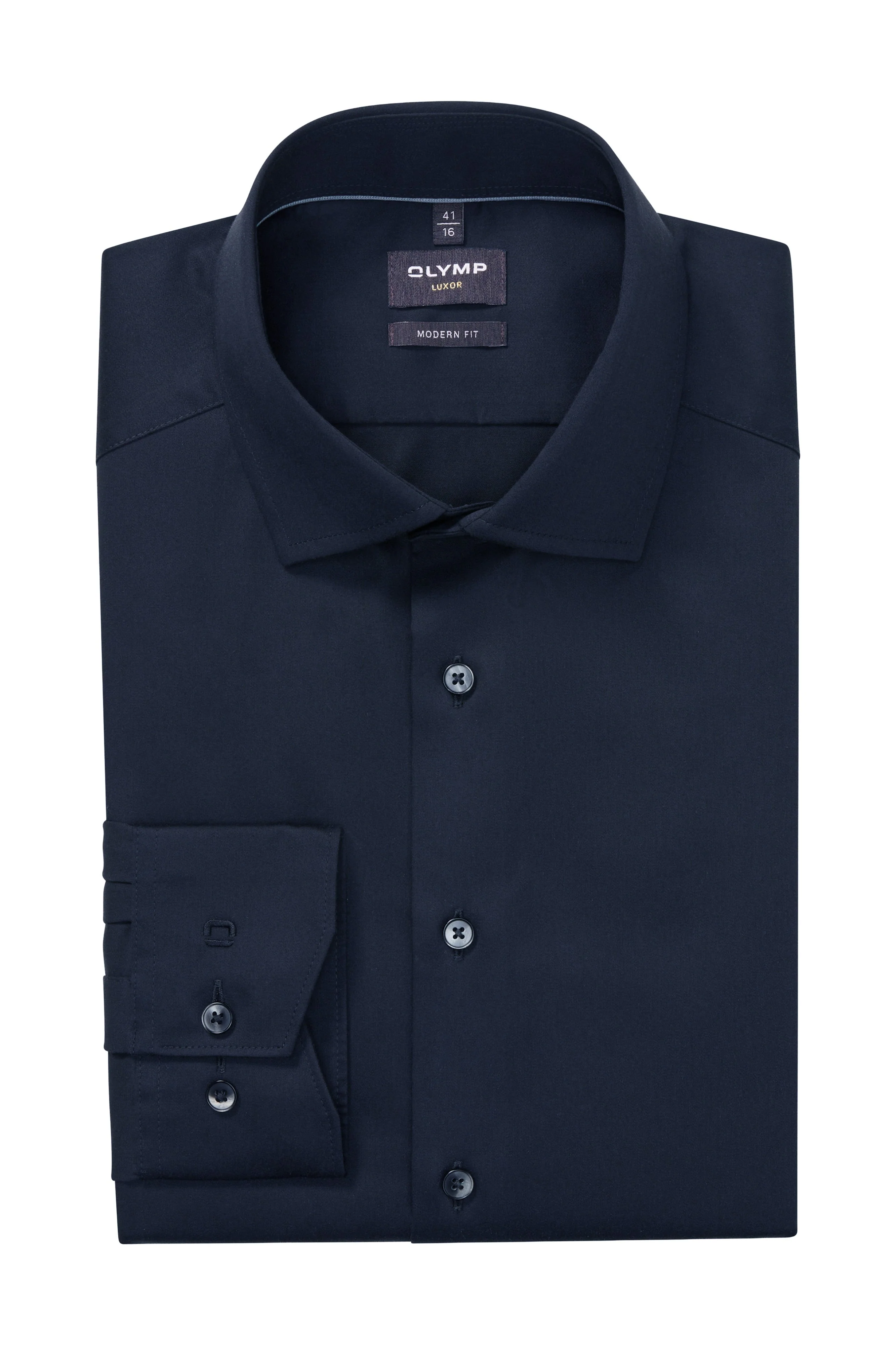 Luxor Modern Fit Plain Satin No Pocket Shirt - Navy