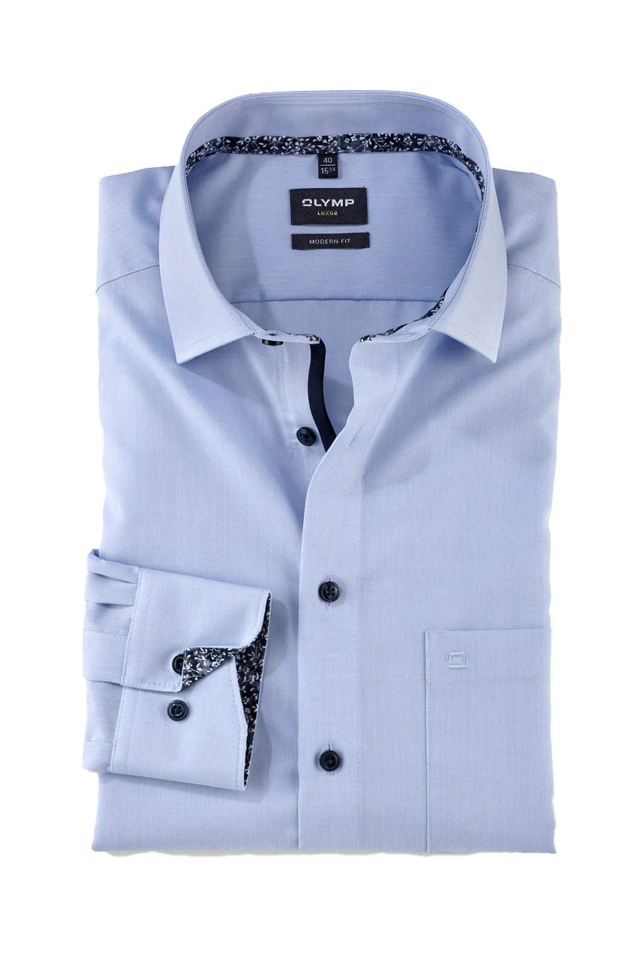 Luxor Modern Fit Plain Long Sleeve Shirt with Trim - Blue