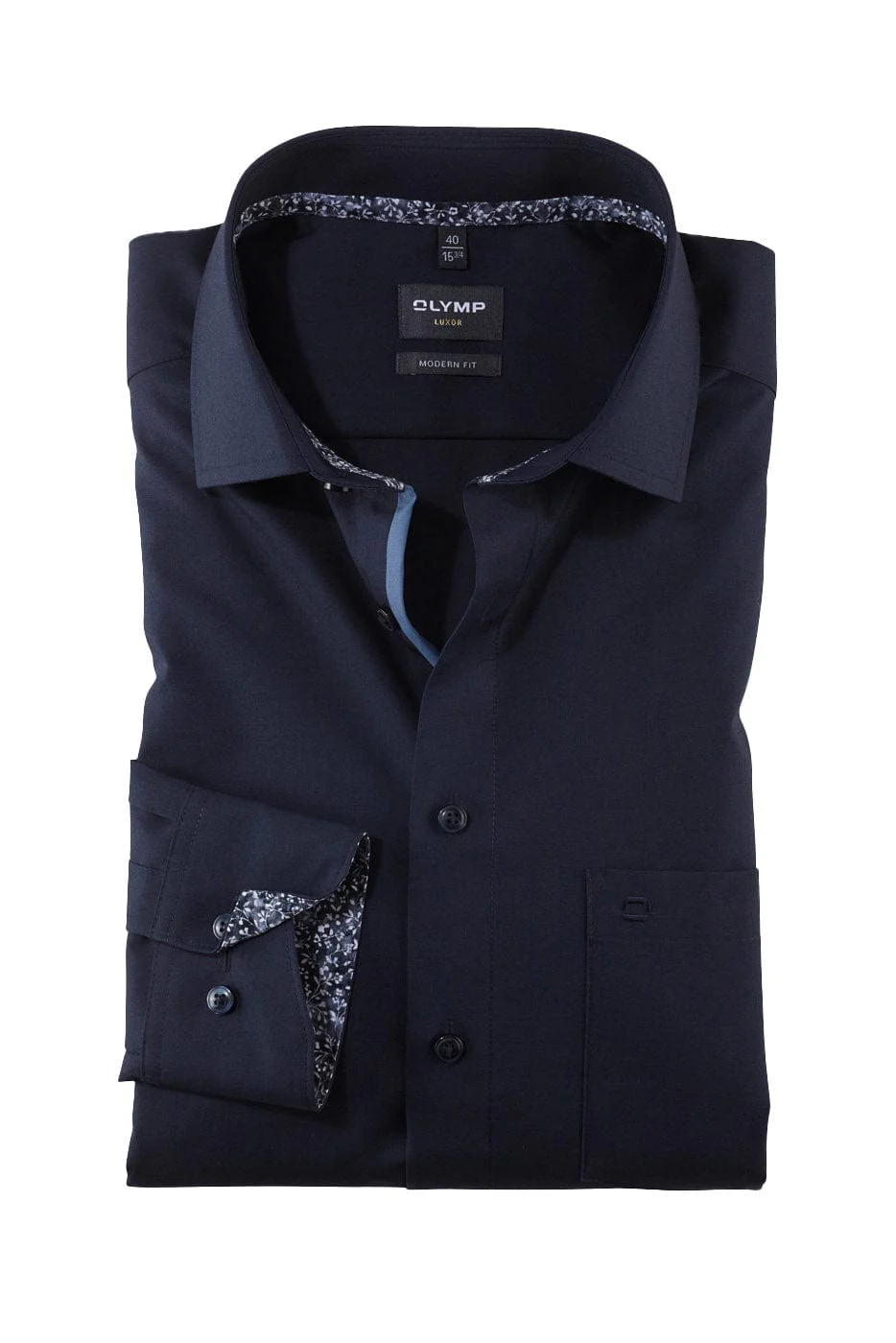 Luxor Modern Fit Plain Long Sleeve Shirt with Trim - Cobalt