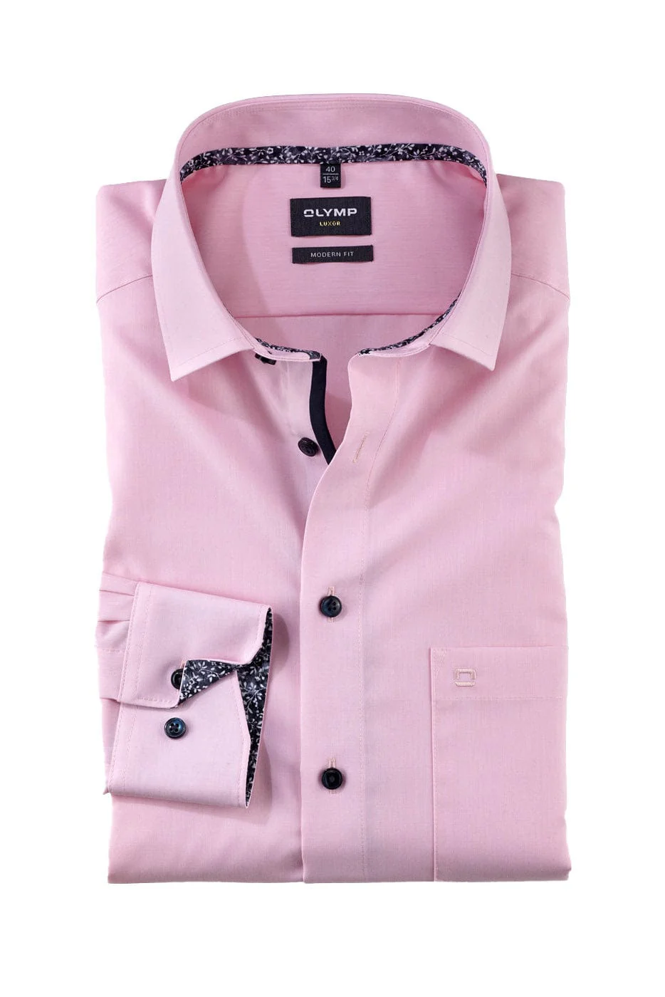 Luxor Modern Fit Plain Long Sleeve Shirt with Trim - Light Rose
