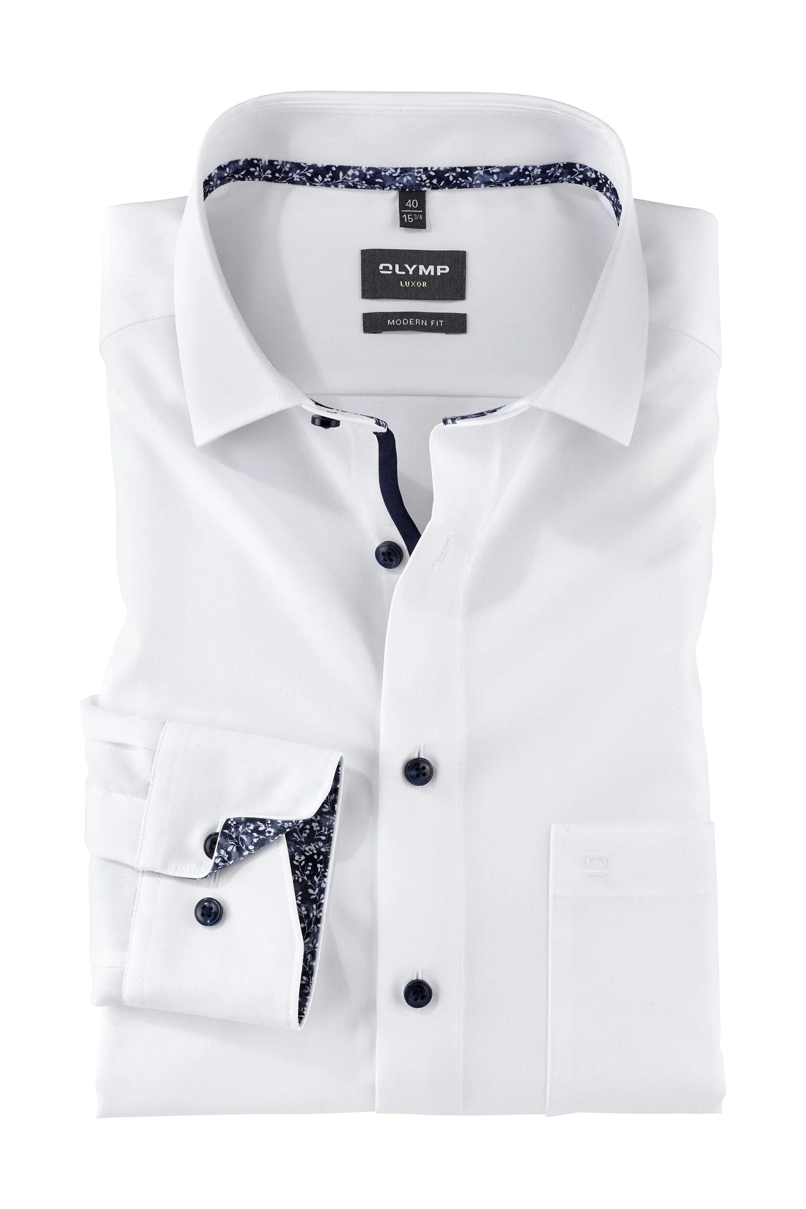 Luxor Modern Fit Plain Long Sleeve Shirt with Trim - White